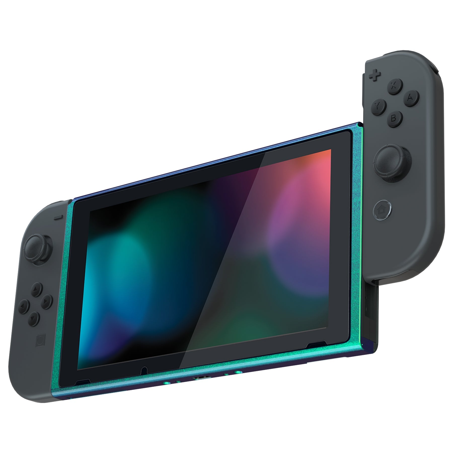 eXtremeRate DIY Replacement Housing Shell Front Frame with Volume Up Down Power Buttons for NS Switch Console - Chameleon Green Purple eXtremeRate