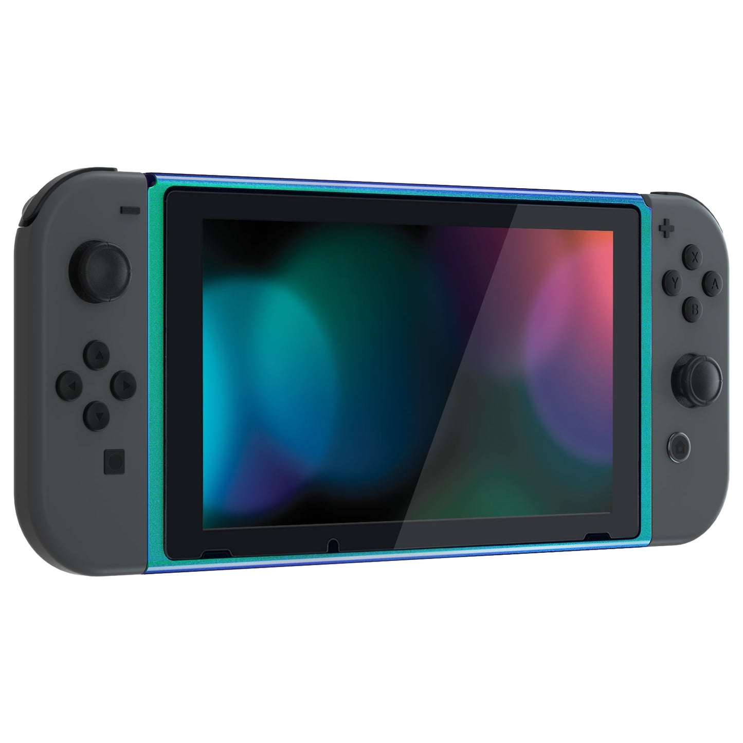 eXtremeRate DIY Replacement Housing Shell Front Frame with Volume Up Down Power Buttons for NS Switch Console - Chameleon Green Purple eXtremeRate