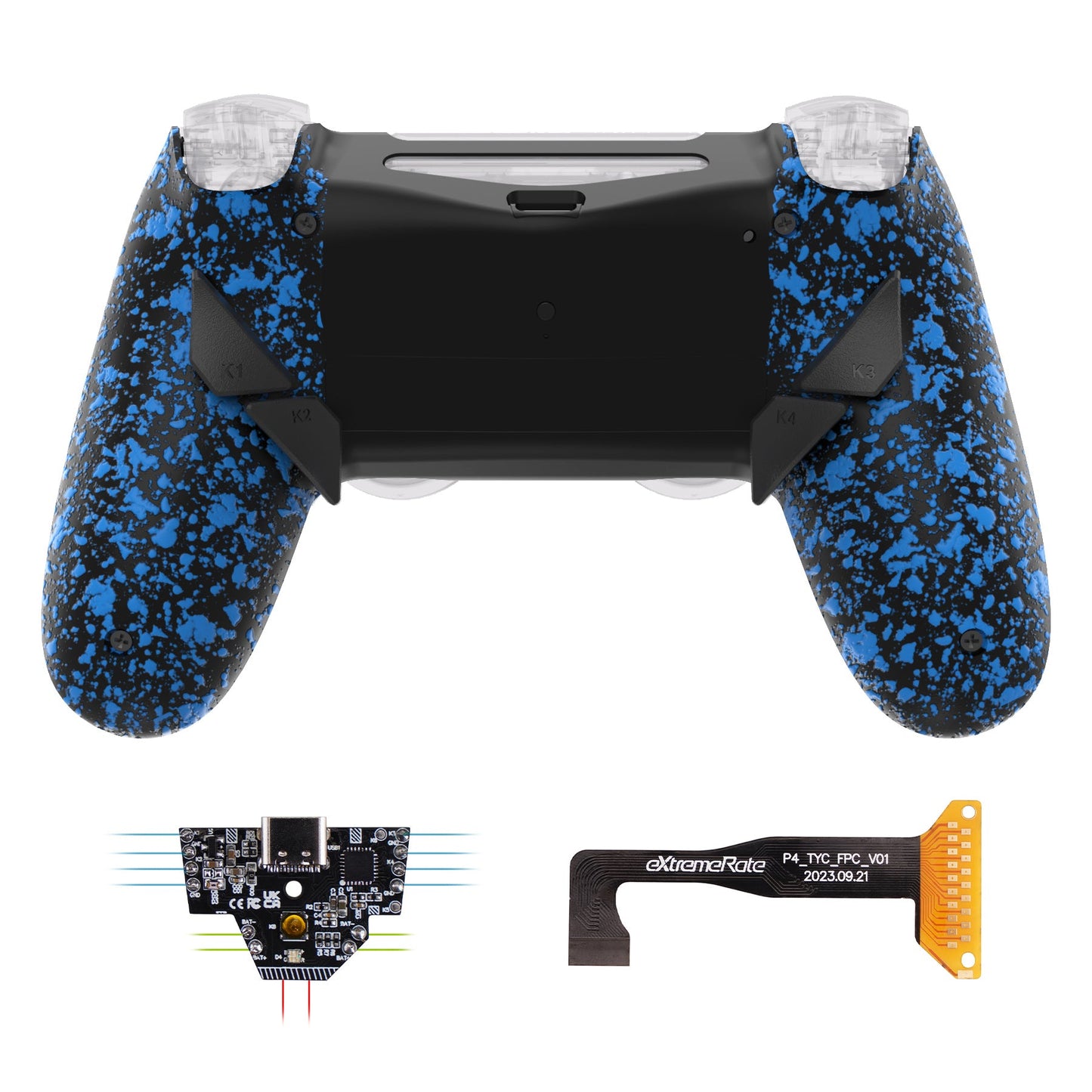 eXtremeRate PS4 Slim ProコントローラーJDM-040/050/055用Dawn Type-Cバージョンリマップキット【テクスチャードブルー】