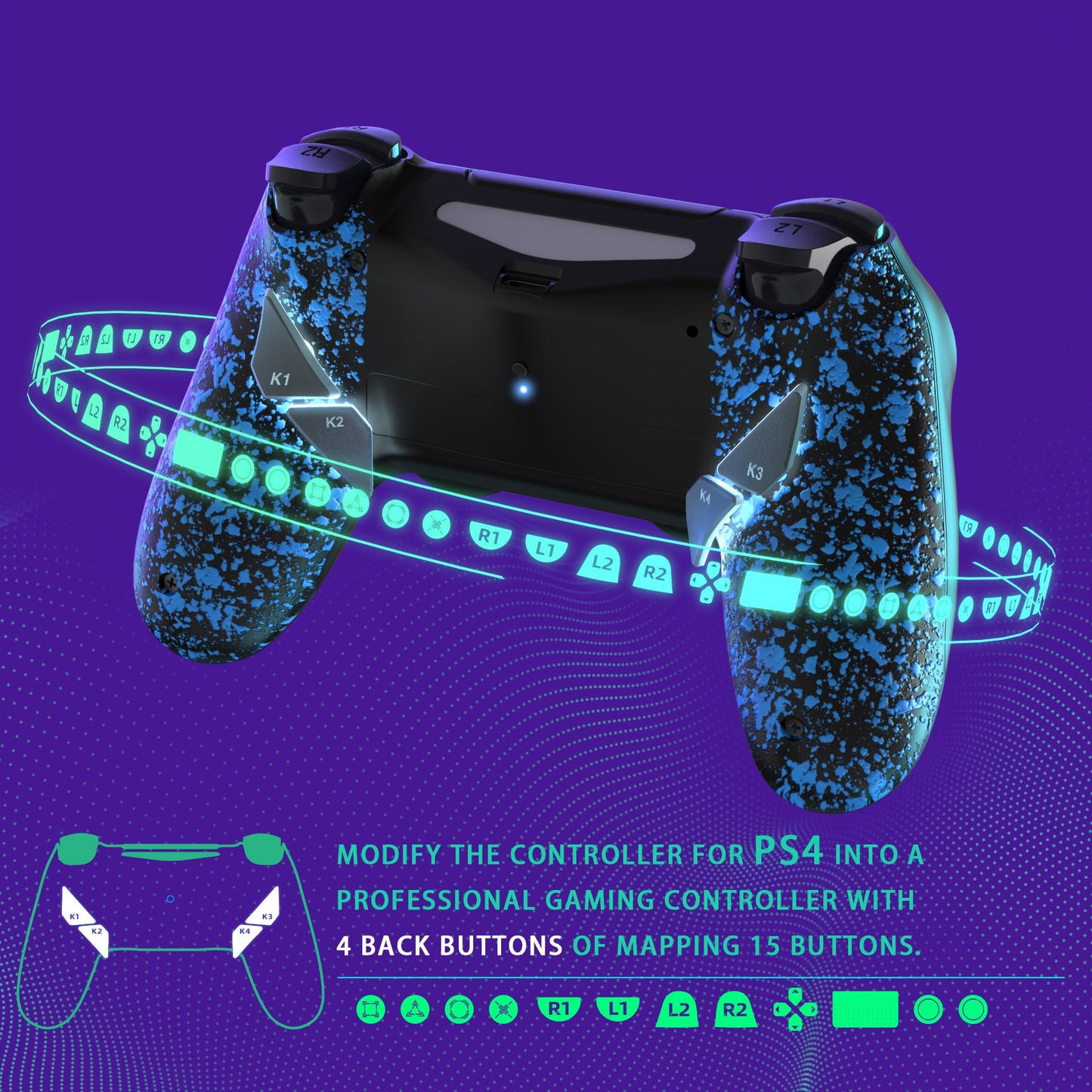 eXtremeRate PS4 Slim ProコントローラーJDM-040/050/055用Dawn Type-Cバージョンリマップキット【テクスチャードブルー】