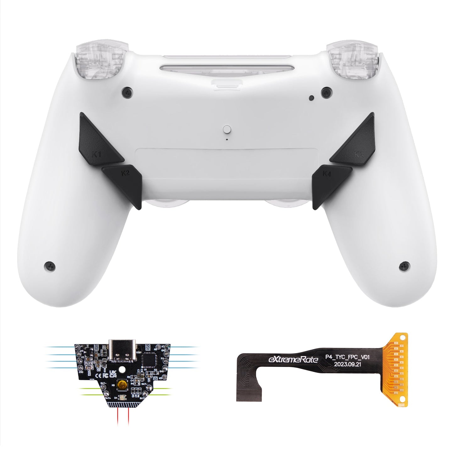eXtremeRate PS4 Slim ProコントローラーJDM-040/050/055用Dawn Type-Cバージョンリマップキット【ホワイト】
