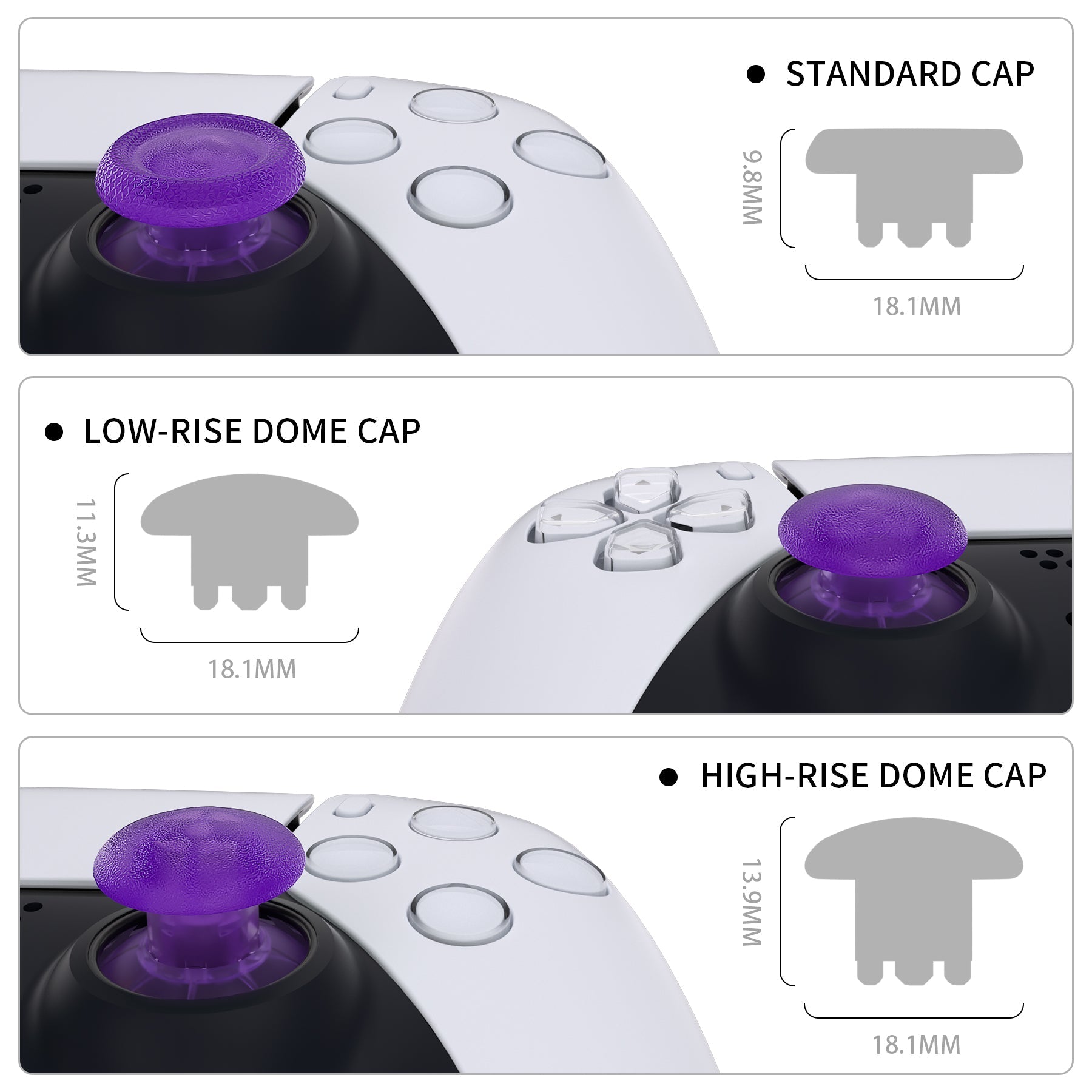 EDGE Sticks Replacement Interchangeable Thumbsticks for PS5 & PS4 All Model Controllers - Clear Atomic Purple eXtremeRate