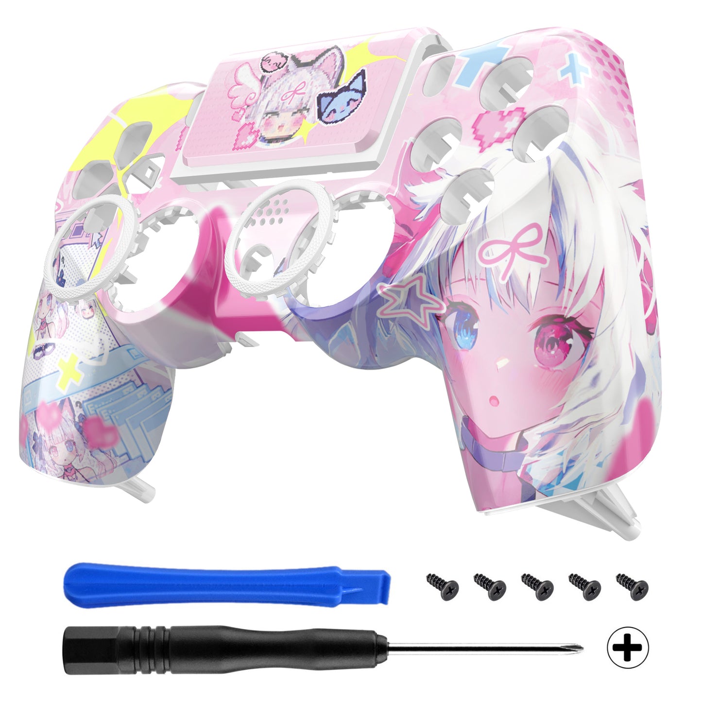 eXtremeRate PS4 Slim ProコントローラーJDM-040/050/055対応Ghost再設計フロントハウジングシェルタッチパッド付き【ミウ】