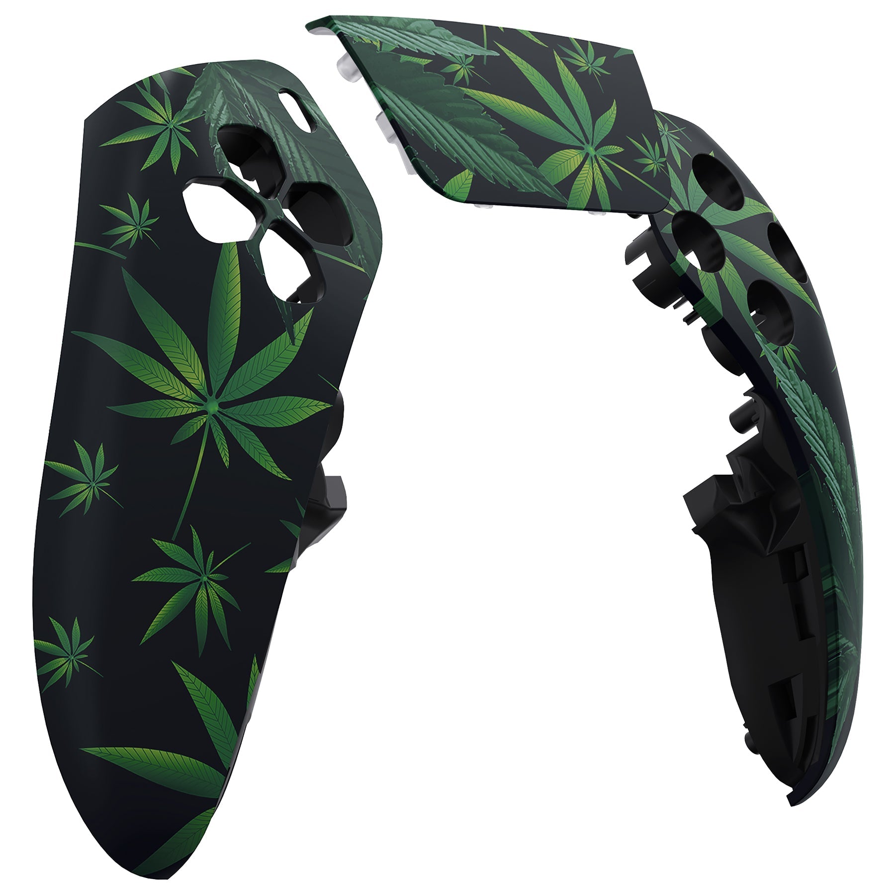 eXtremeRate Replacement Left Right Front Housing Shell with Touchpad Compatible with PS5 Edge Controller - Green Weeds eXtremeRate