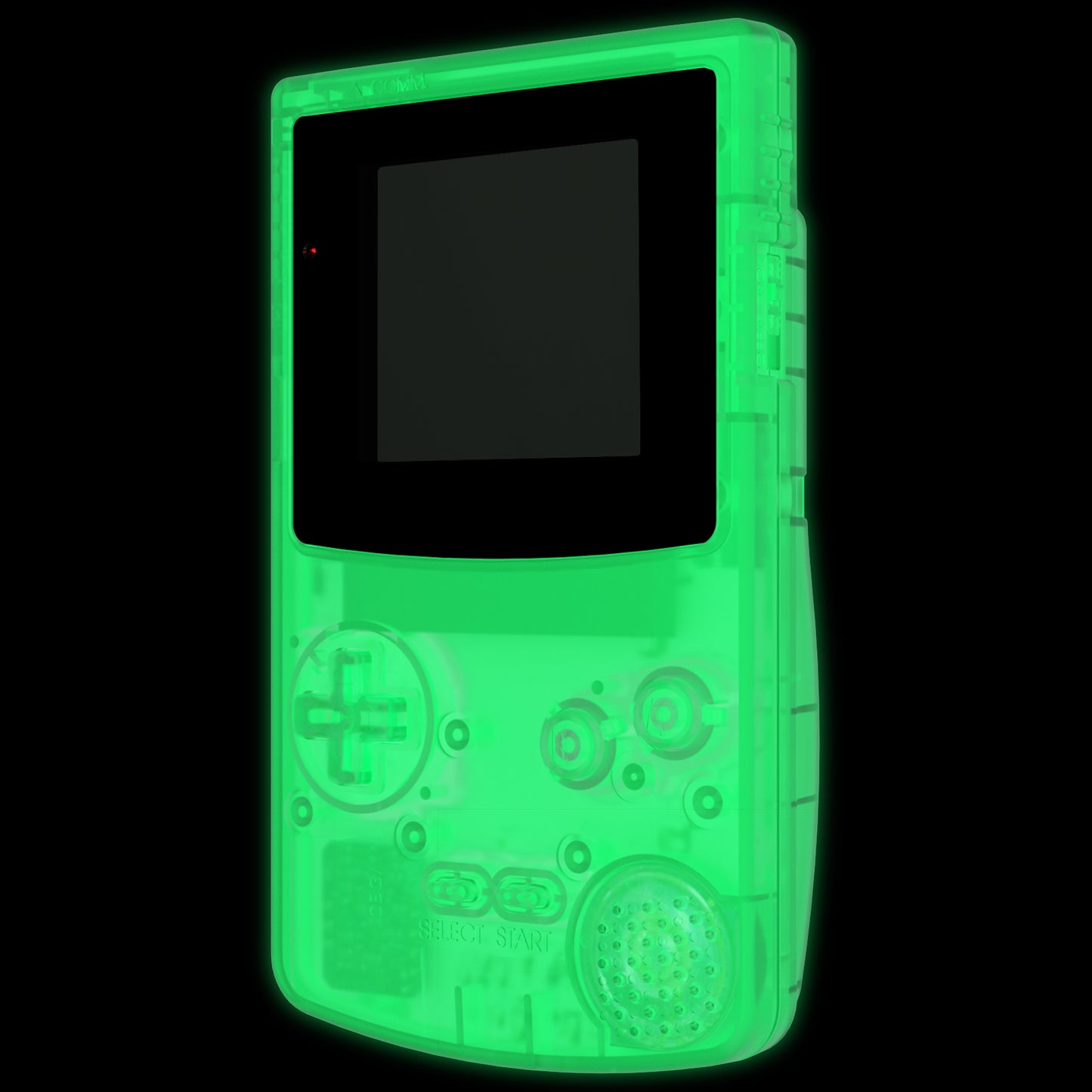eXtremeRate IPS対応アップグレード版 ゲームボーイカラー（GBC）用交換フルセットシェル＆ボタン＆ブラック保護スクリーンレンズ、GBC OSD IPS、通常IPS、標準LCD対応【暗闇で光る-グリーン】