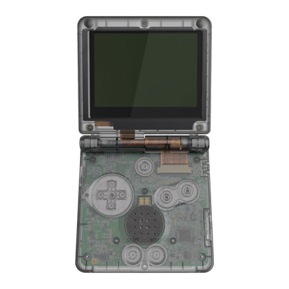 eXtremeRate IPS対応アップグレード版ゲームボーイアドバンスSP（GBA SP）用交換フルセットシェル＆ボタン、IPSおよび標準LCD両方に対応【クリアブラック】