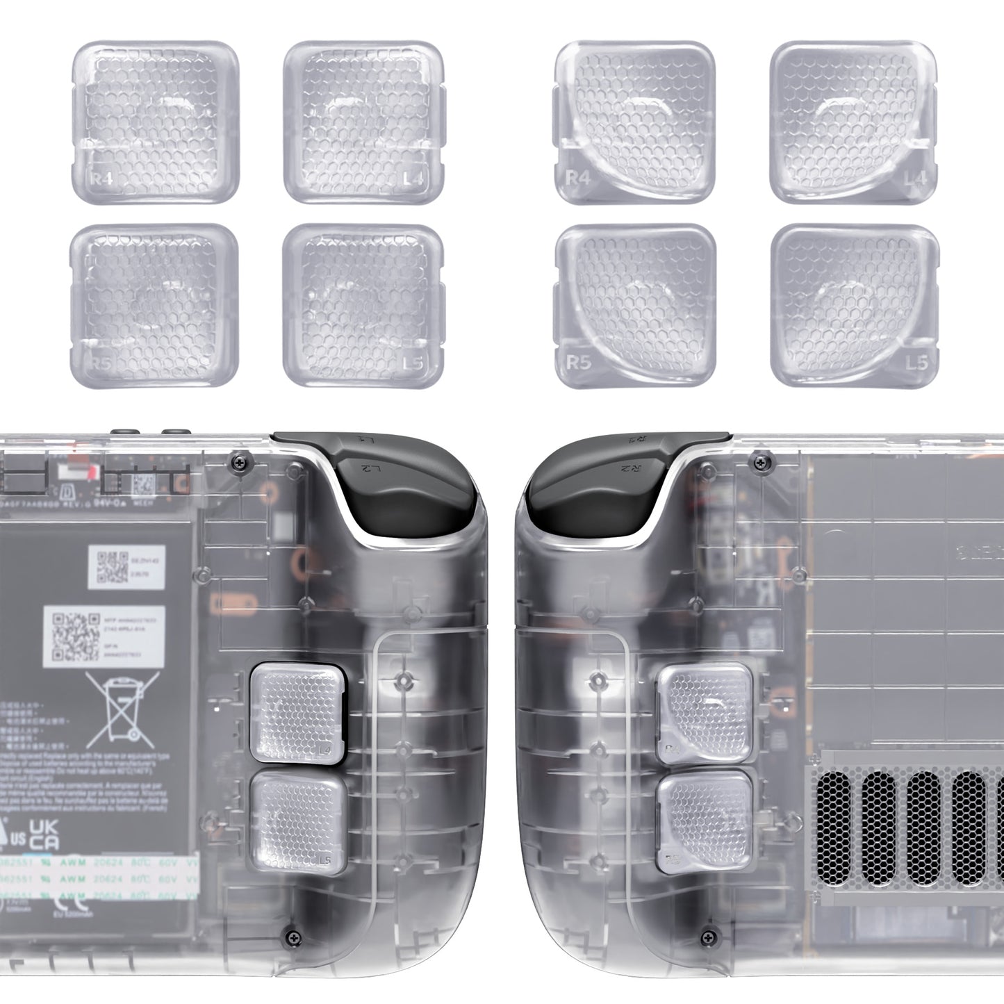 eXtremeRate Steam Deck LCD&OLED対応用交換式背面ボタン搭載ボトムシェル【クリア】