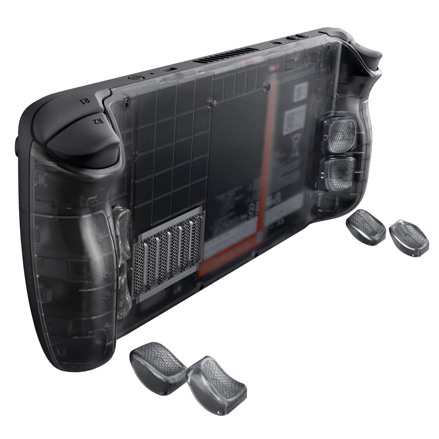 eXtremeRate Steam Deck LCD&OLED対応用交換式背面ボタン搭載ボトムシェル【クリアブラック】