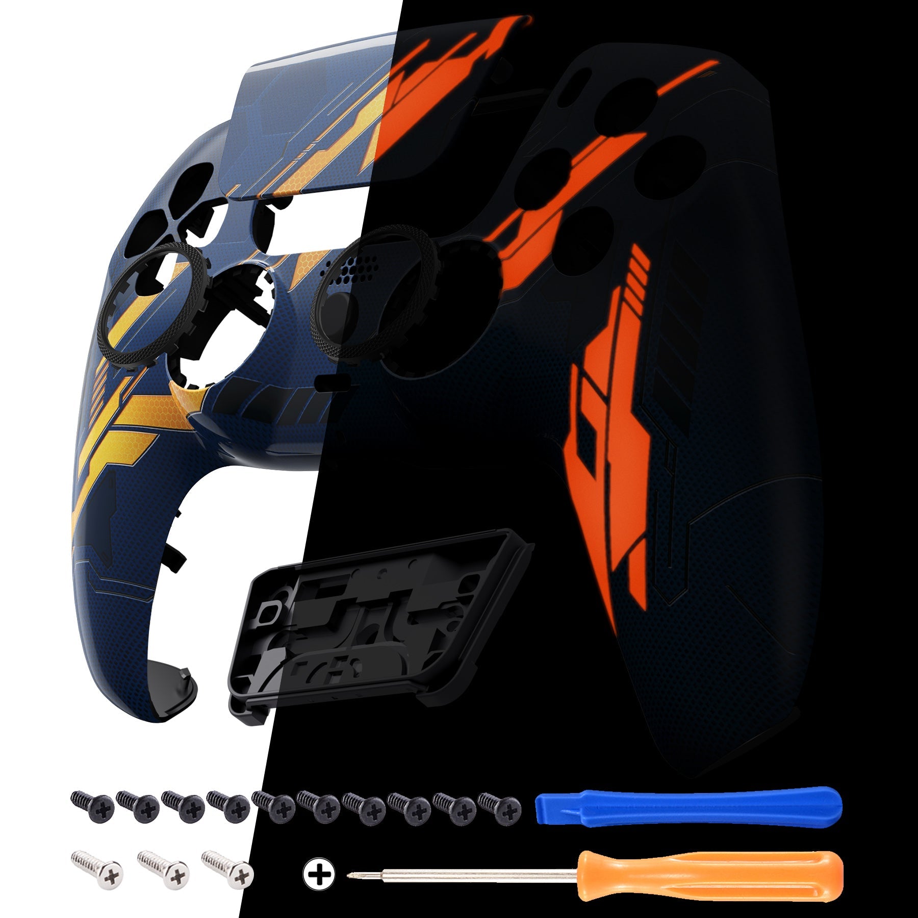 eXtremeRate LUNA Redesigned Replacement Front Shell with Touchpad Compatible with PS5 Controller BDM-010/020/030/040 - Glow in Dark Mecha - Orange eXtremeRate