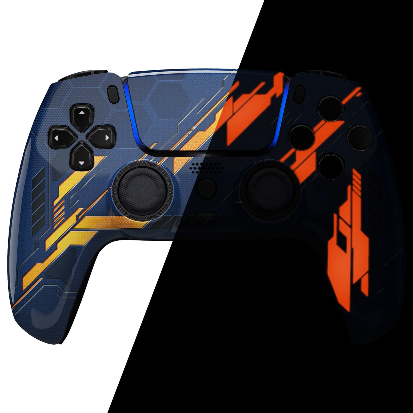 eXtremeRate LUNA Redesigned Replacement Front Shell with Touchpad Compatible with PS5 Controller BDM-010/020/030/040 - Glow in Dark Mecha - Orange eXtremeRate