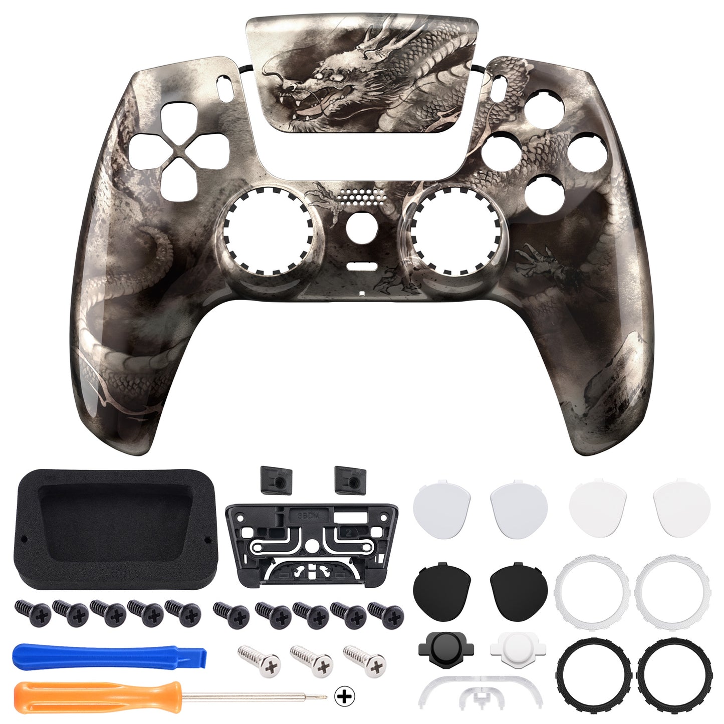 eXtremeRate PS5コントローラーBDM-010/020/030/040/050/060対応LUNA再設計交換対応用フロントシェル＆タッチパッド【墨龍】