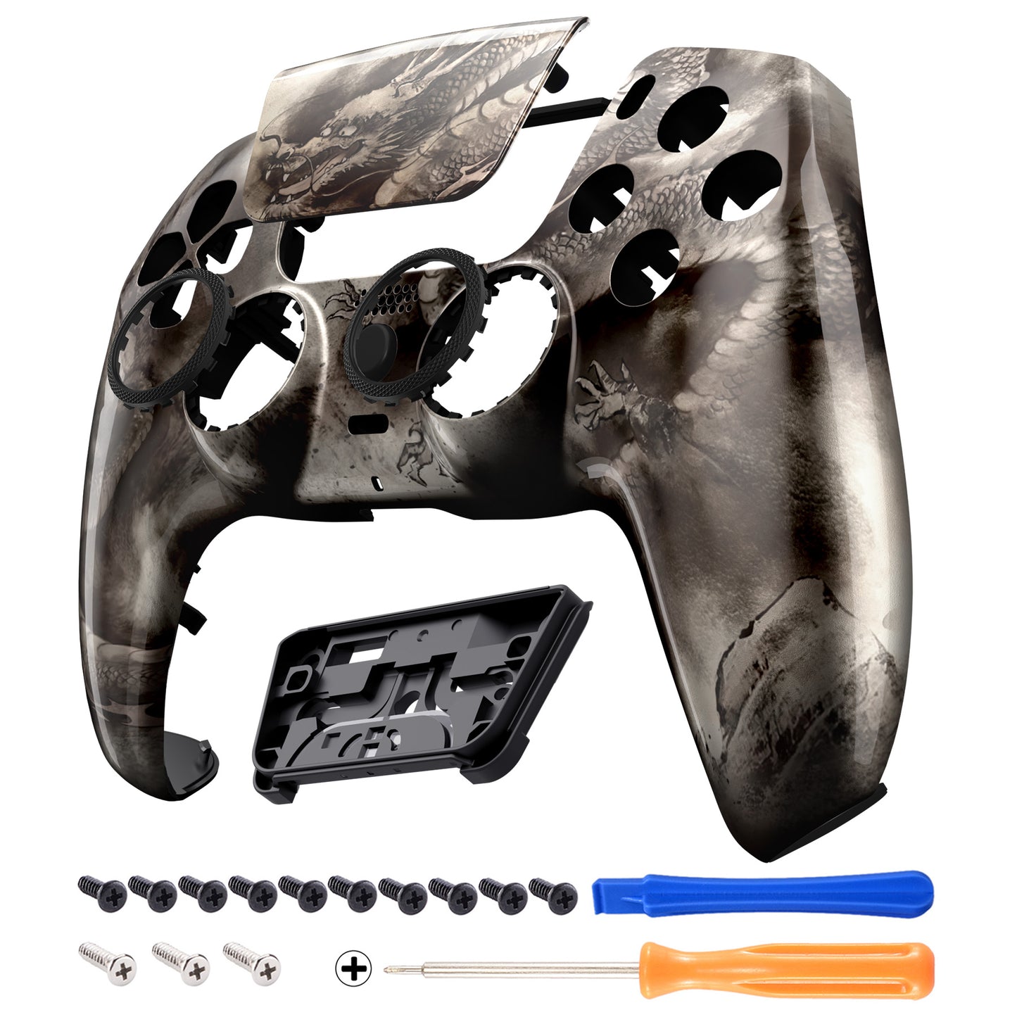 eXtremeRate PS5コントローラーBDM-010/020/030/040/050/060対応LUNA再設計交換対応用フロントシェル＆タッチパッド【墨龍】