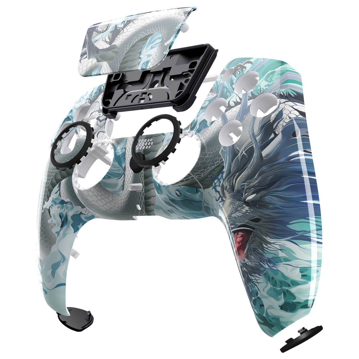 eXtremeRate PS5コントローラーBDM-010/020/030/040/050/060対応LUNA再設計交換対応用フロントシェル＆タッチパッド【翡翠竜-雲上の主君】