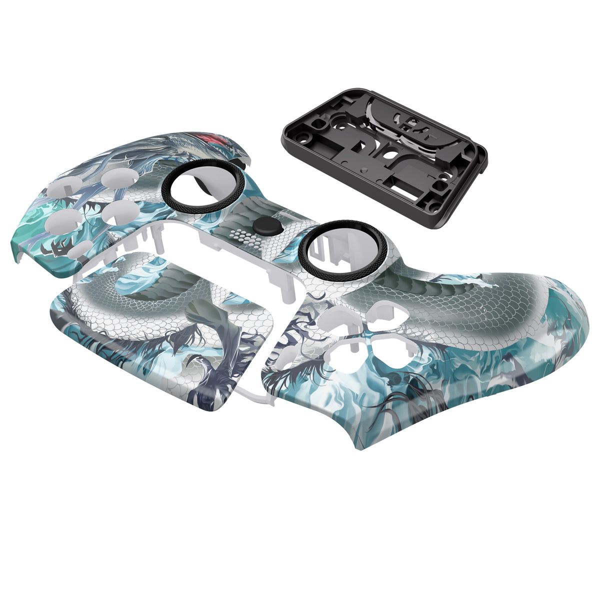eXtremeRate PS5コントローラーBDM-010/020/030/040/050/060対応LUNA再設計交換対応用フロントシェル＆タッチパッド【翡翠竜-雲上の主君】