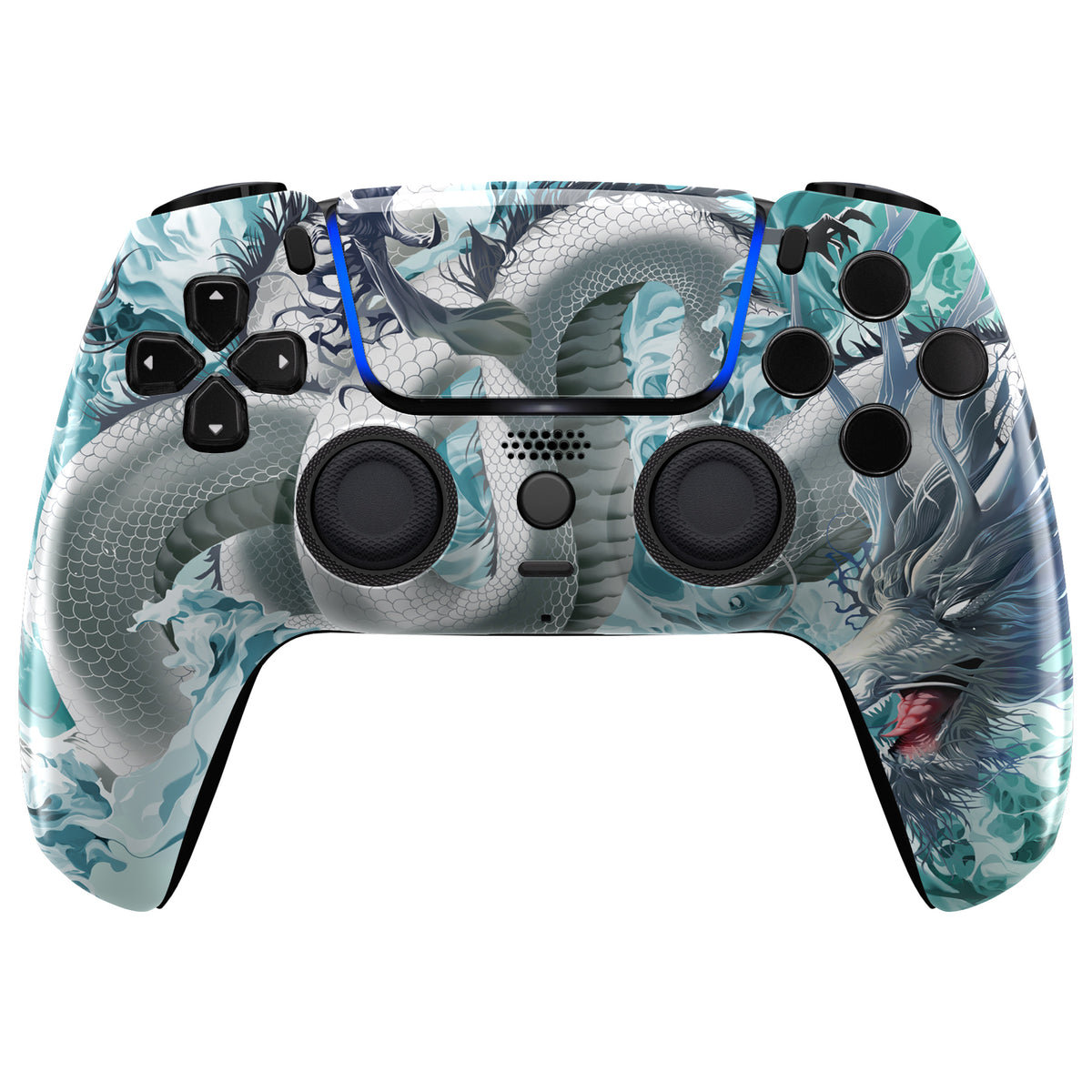 eXtremeRate PS5コントローラーBDM-010/020/030/040/050/060対応LUNA再設計交換対応用フロントシェル＆タッチパッド【翡翠竜-雲上の主君】