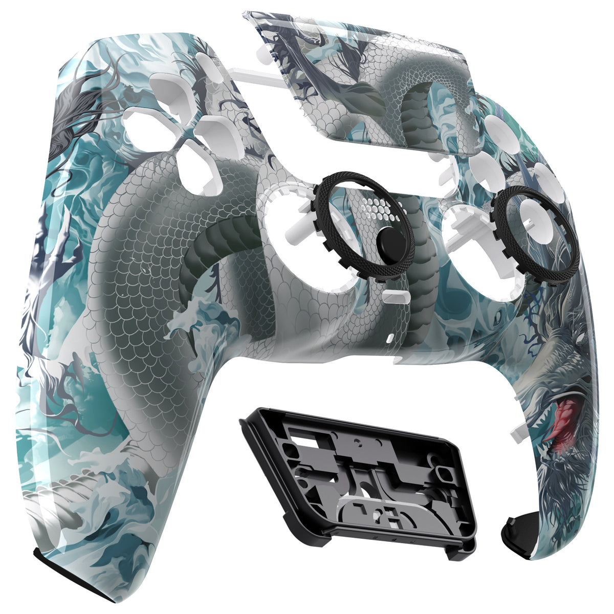 eXtremeRate PS5コントローラーBDM-010/020/030/040/050/060対応LUNA再設計交換対応用フロントシェル＆タッチパッド【翡翠竜-雲上の主君】