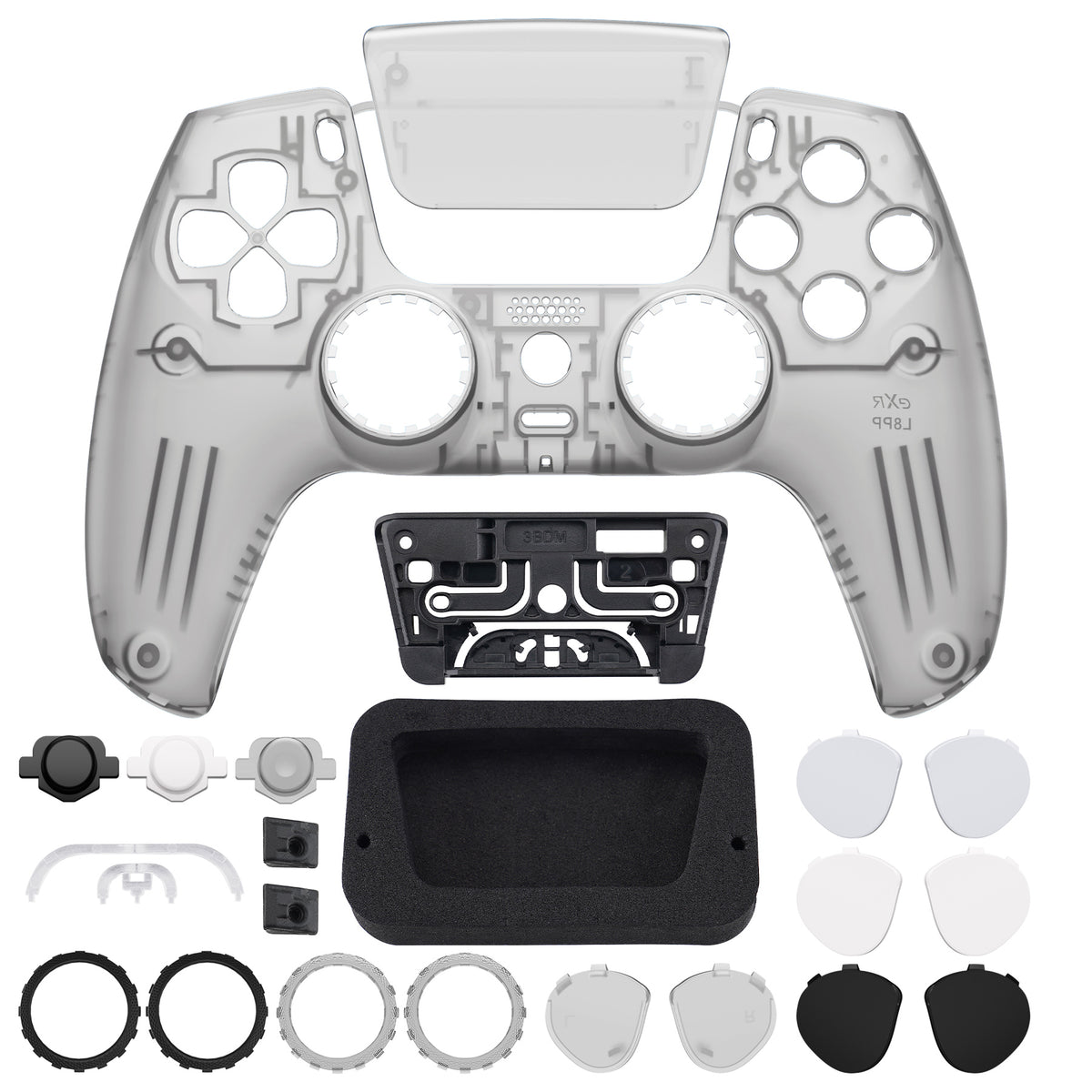 eXtremeRate PS5コントローラーBDM-010/020/030/040/050/060対応LUNA再設計交換対応用フロントシェル＆タッチパッド【クリアブラック】