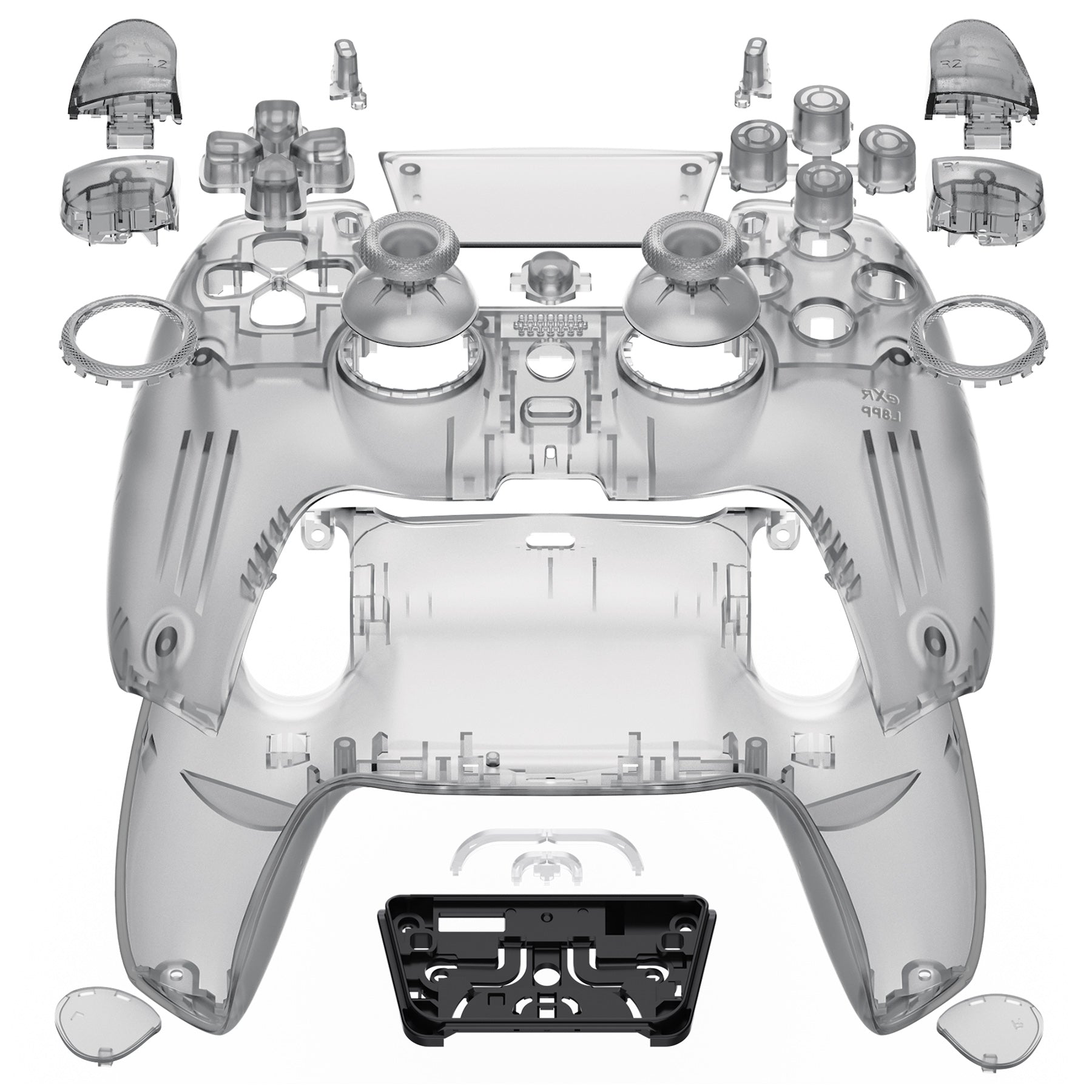 eXtremeRate LUNA Redesigned Replacement Full Set Shells with Buttons Compatible with PS5 Controller BDM-030/040 - Clear Black eXtremeRate