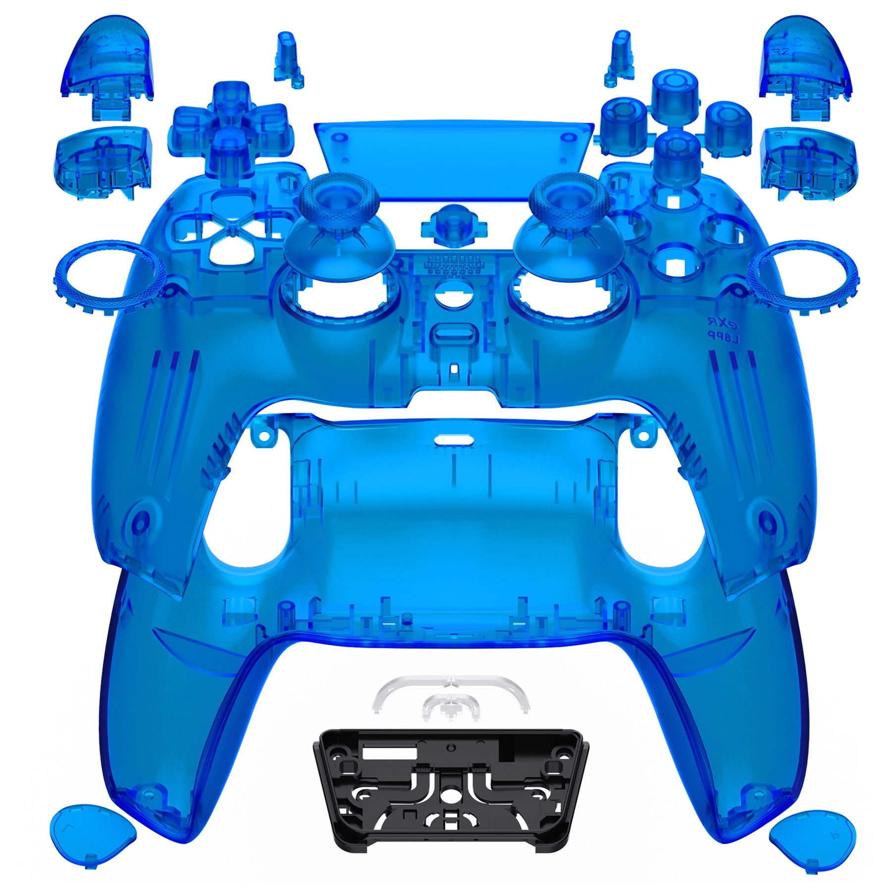 eXtremeRate LUNA Redesigned Replacement Full Set Shells with Buttons Compatible with PS5 Controller BDM-030/040 - Clear Blue eXtremeRate