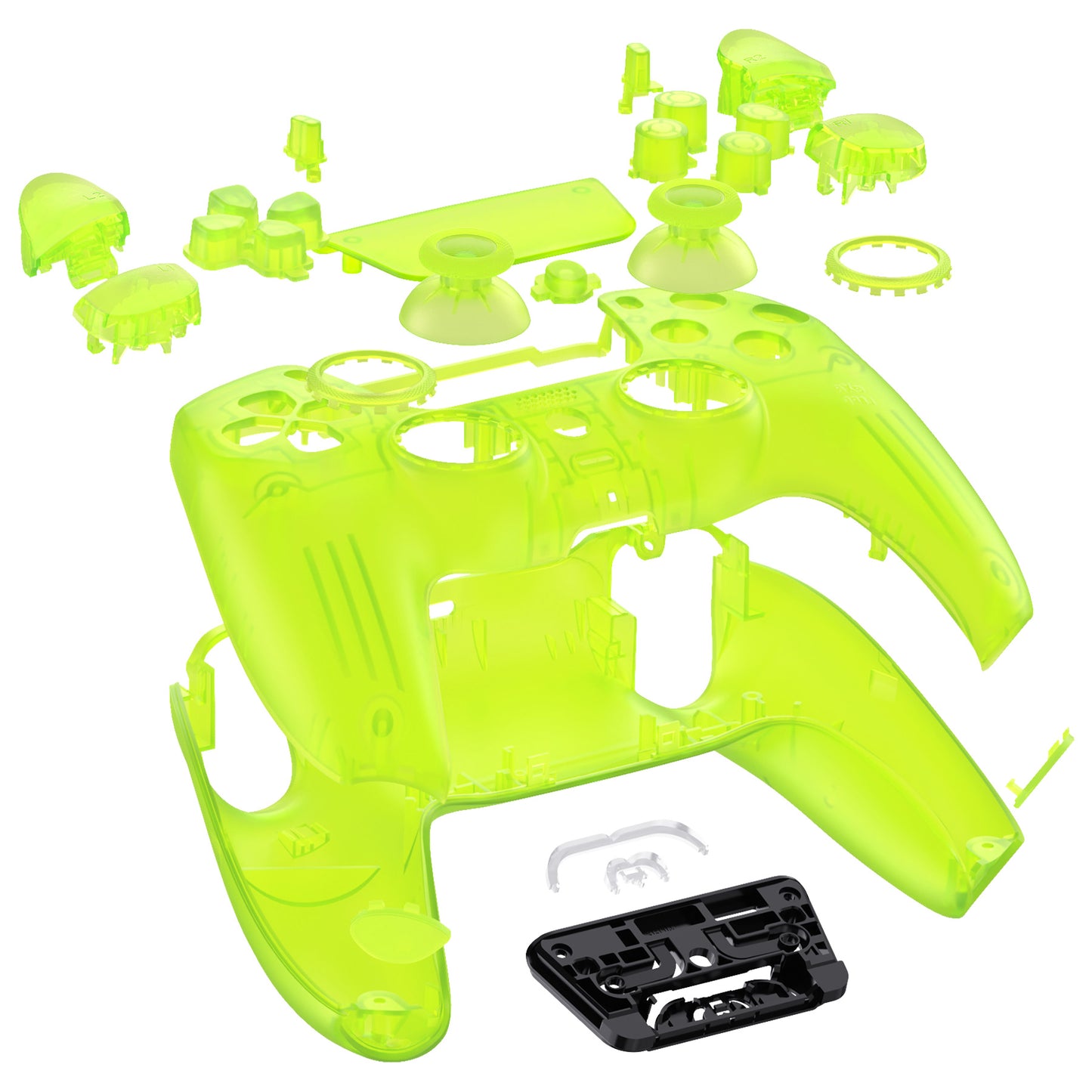 eXtremeRate PS5コントローラーBDM-030/040/050対応LUNA再設計交換対応用フルセットシェル＆ボタン【クリアライムグリーン】