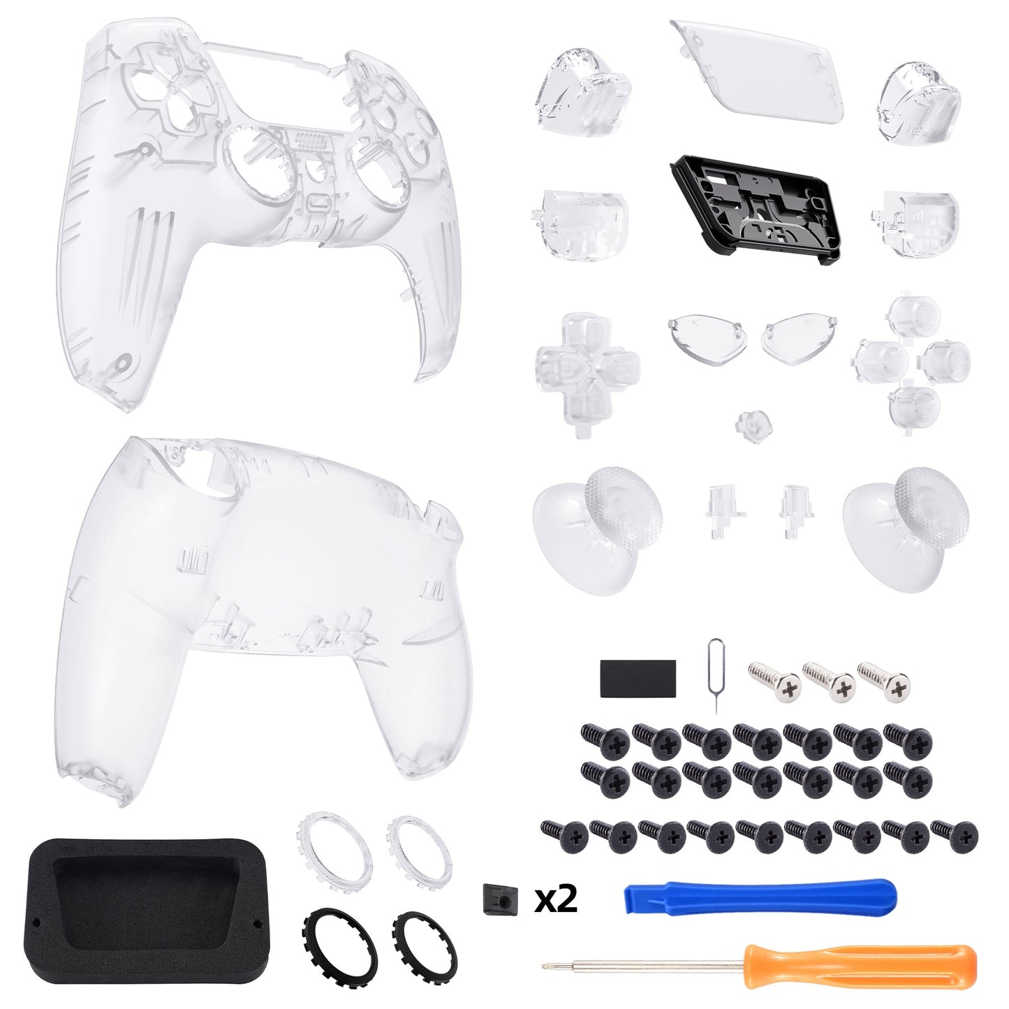 eXtremeRate LUNA Redesigned Replacement Full Set Shells with Buttons Compatible with PS5 Controller BDM-030/040 - Clear eXtremeRate