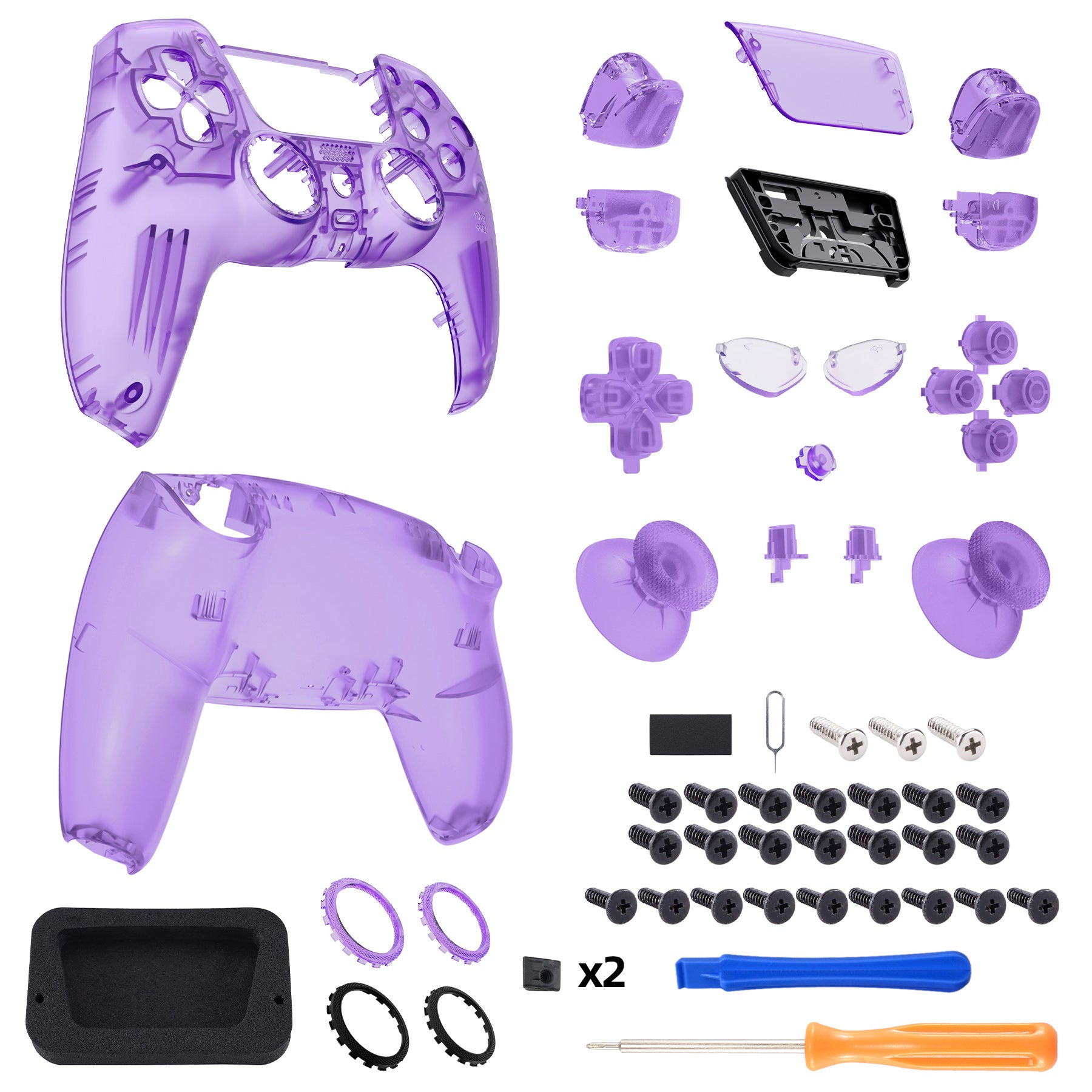 eXtremeRate LUNA Redesigned Replacement Full Set Shells with Buttons Compatible with PS5 Controller BDM-030/040 - Clear Atomic Purple eXtremeRate