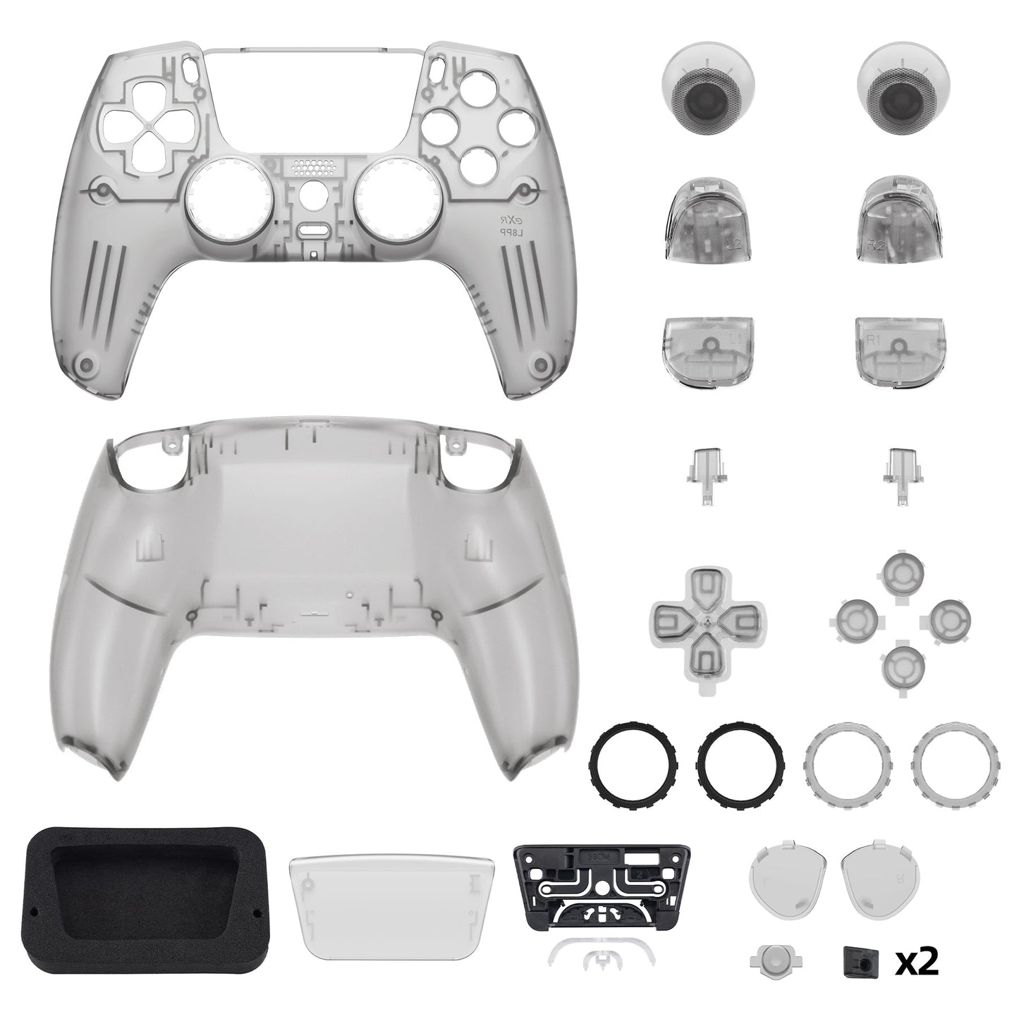 eXtremeRate LUNA Redesigned Replacement Full Set Shells with Buttons Compatible with PS5 Controller BDM-030/040 - Clear Black eXtremeRate