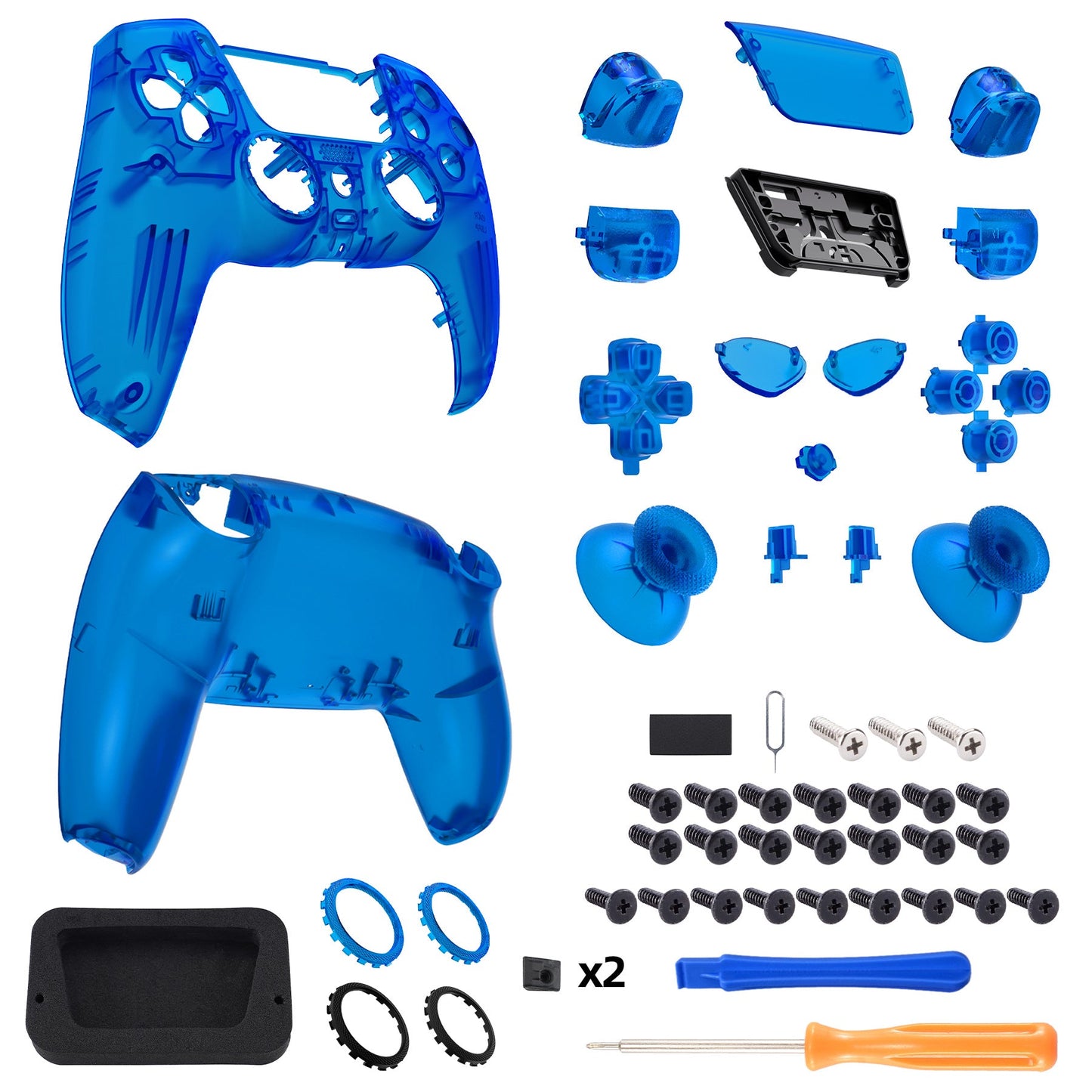 eXtremeRate LUNA Redesigned Replacement Full Set Shells with Buttons Compatible with PS5 Controller BDM-030/040 - Clear Blue eXtremeRate