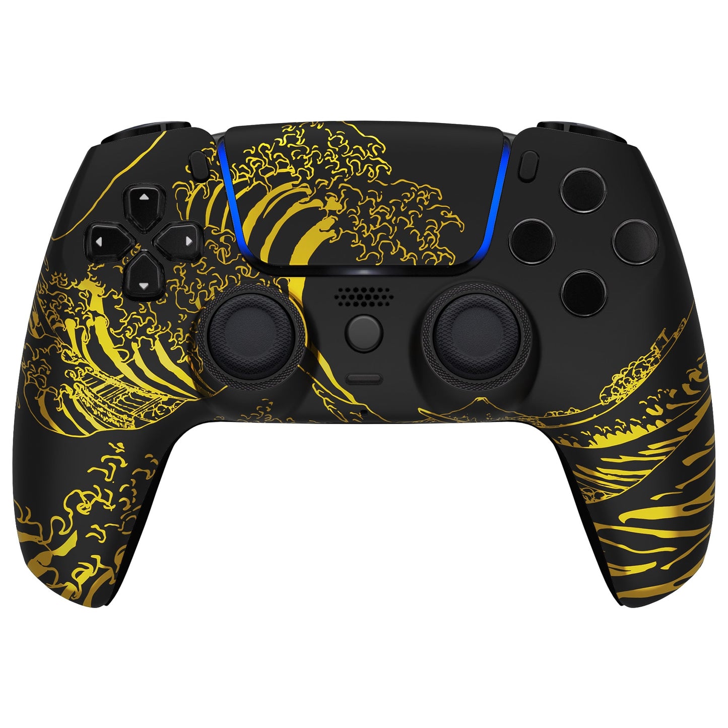 eXtremeRate LUNA Redesigned Replacement Front Shell with Touchpad Compatible with PS5 Controller BDM-010/020/030/040 - The Great GOLDEN Wave Off Kanagawa - Black eXtremeRate