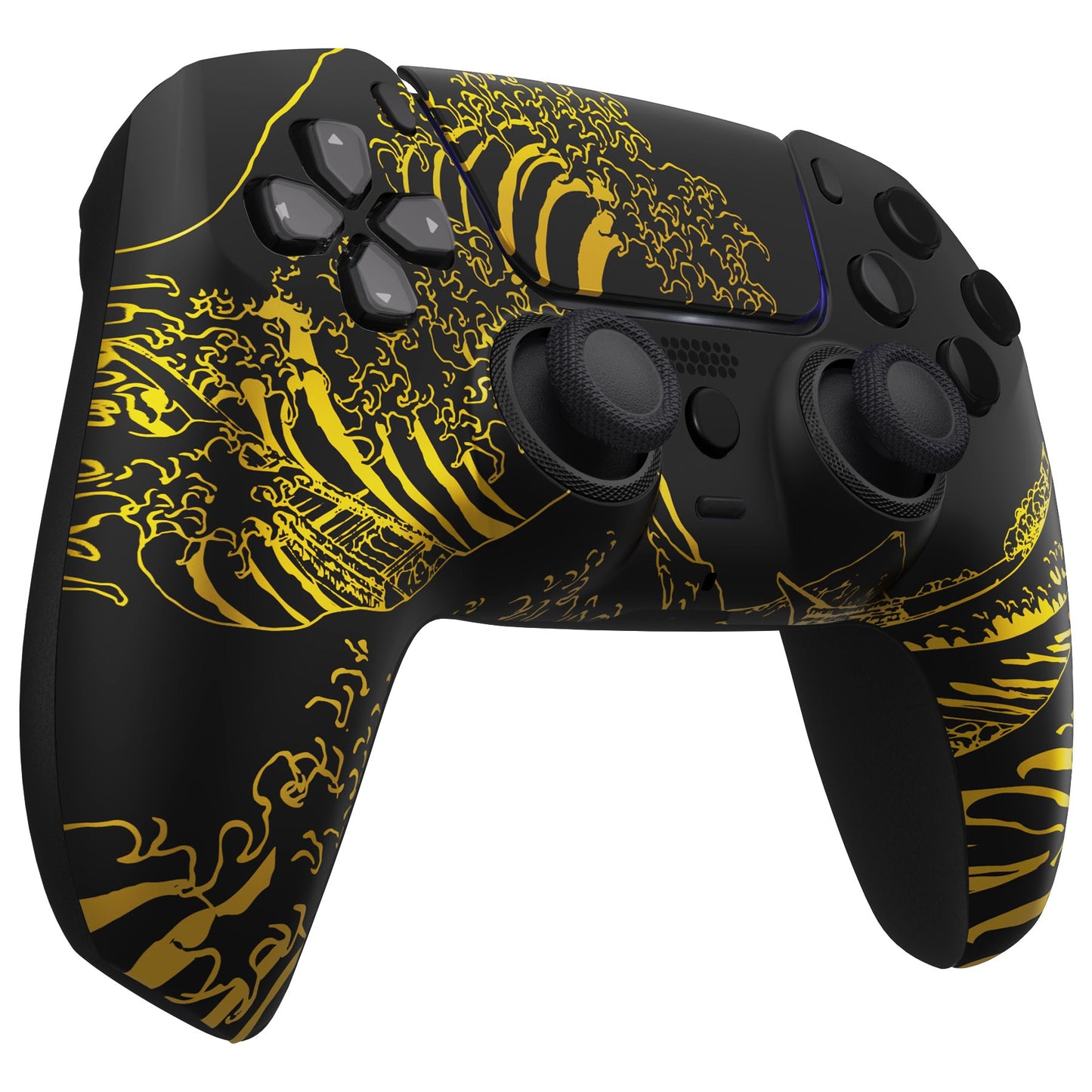 eXtremeRate LUNA Redesigned Replacement Front Shell with Touchpad Compatible with PS5 Controller BDM-010/020/030/040 - The Great GOLDEN Wave Off Kanagawa - Black eXtremeRate