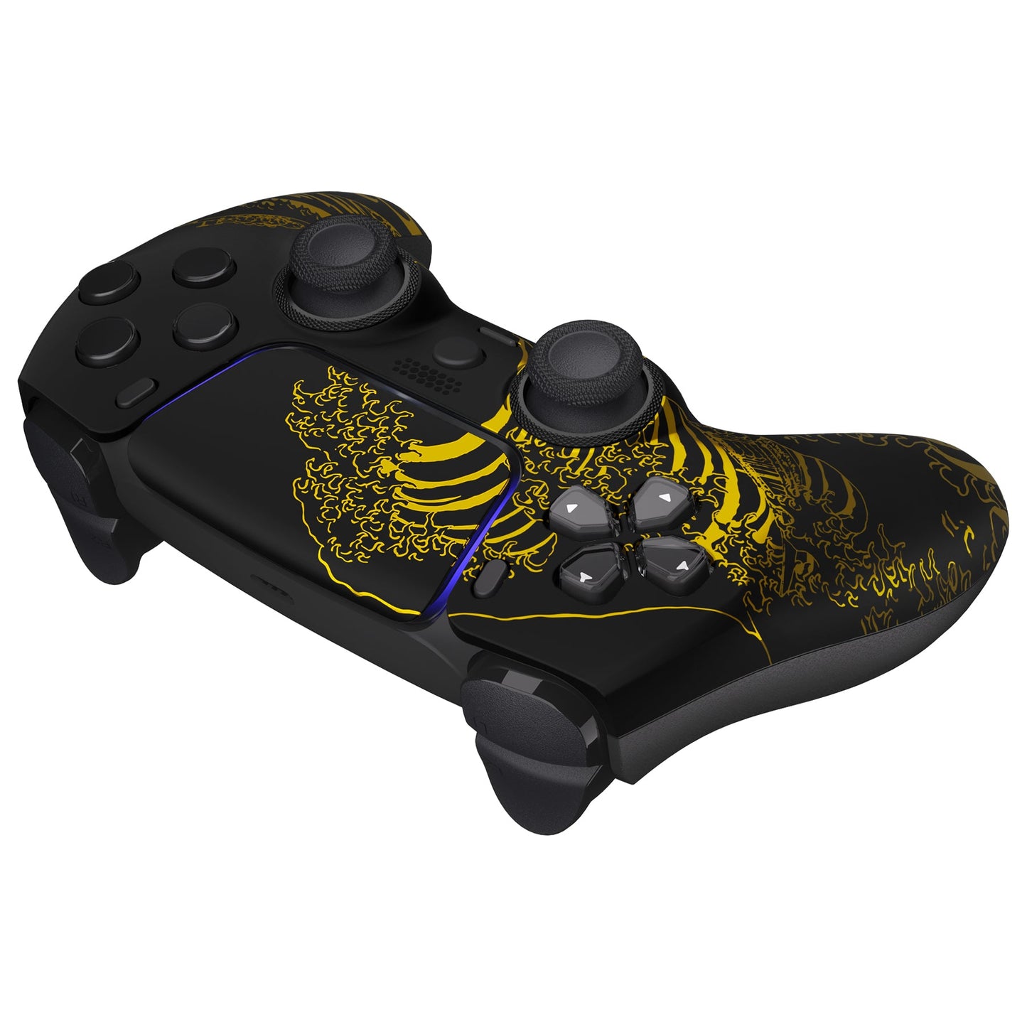 eXtremeRate LUNA Redesigned Replacement Front Shell with Touchpad Compatible with PS5 Controller BDM-010/020/030/040 - The Great GOLDEN Wave Off Kanagawa - Black eXtremeRate