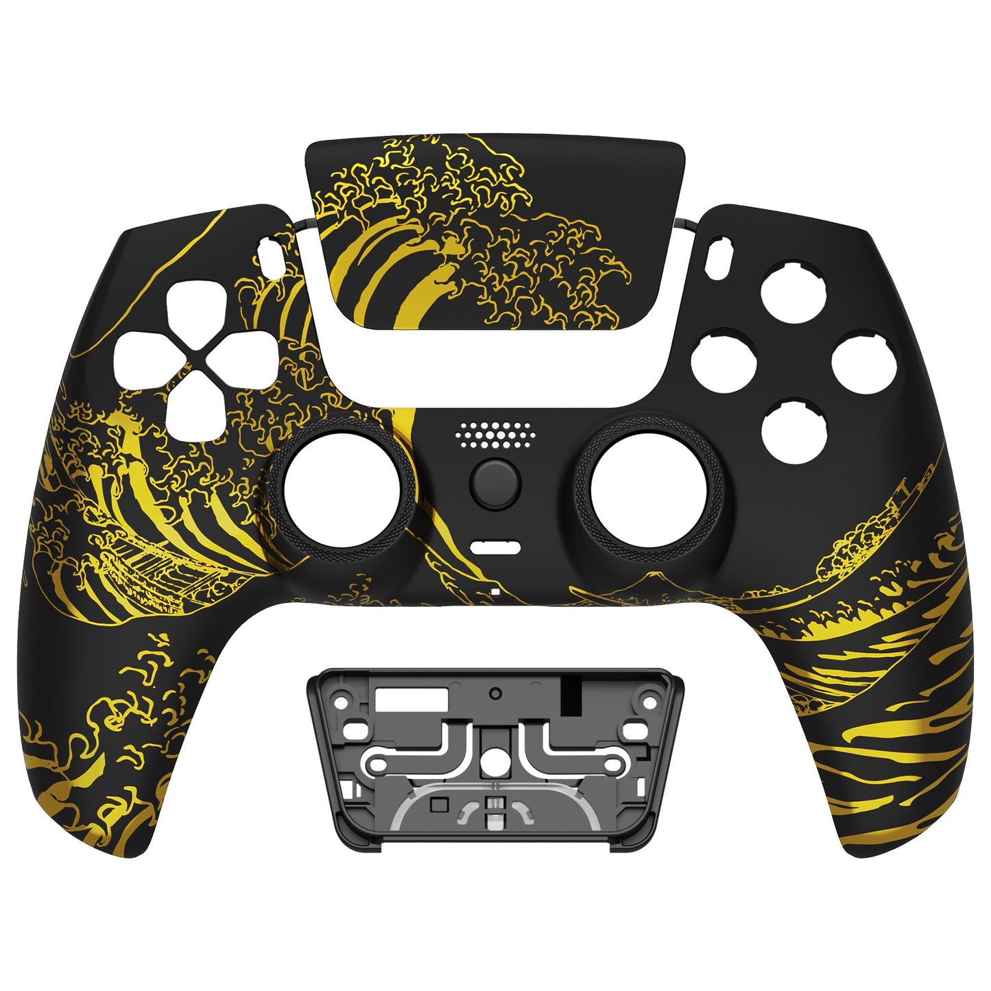 eXtremeRate LUNA Redesigned Replacement Front Shell with Touchpad Compatible with PS5 Controller BDM-010/020/030/040 - The Great GOLDEN Wave Off Kanagawa - Black eXtremeRate