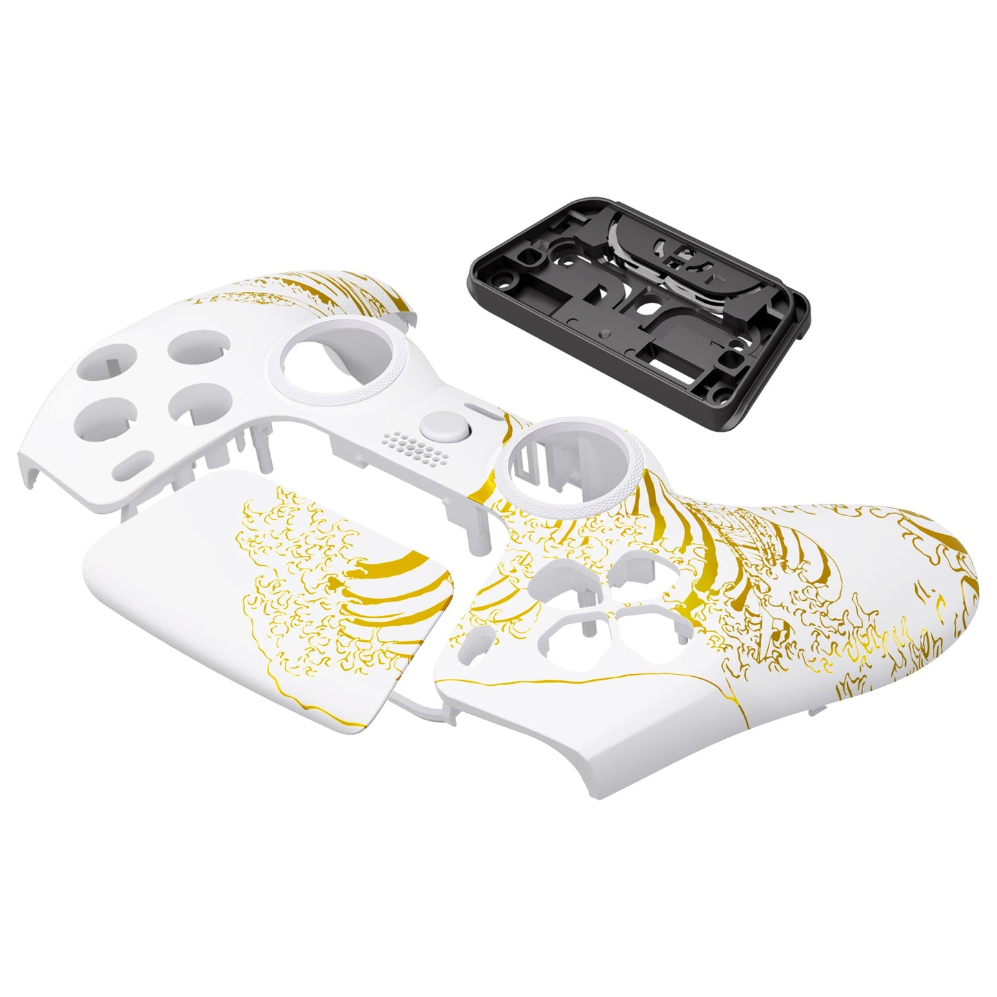 eXtremeRate LUNA Redesigned Replacement Front Shell with Touchpad Compatible with PS5 Controller BDM-010/020/030/040 - The Great GOLDEN Wave Off Kanagawa - White eXtremeRate