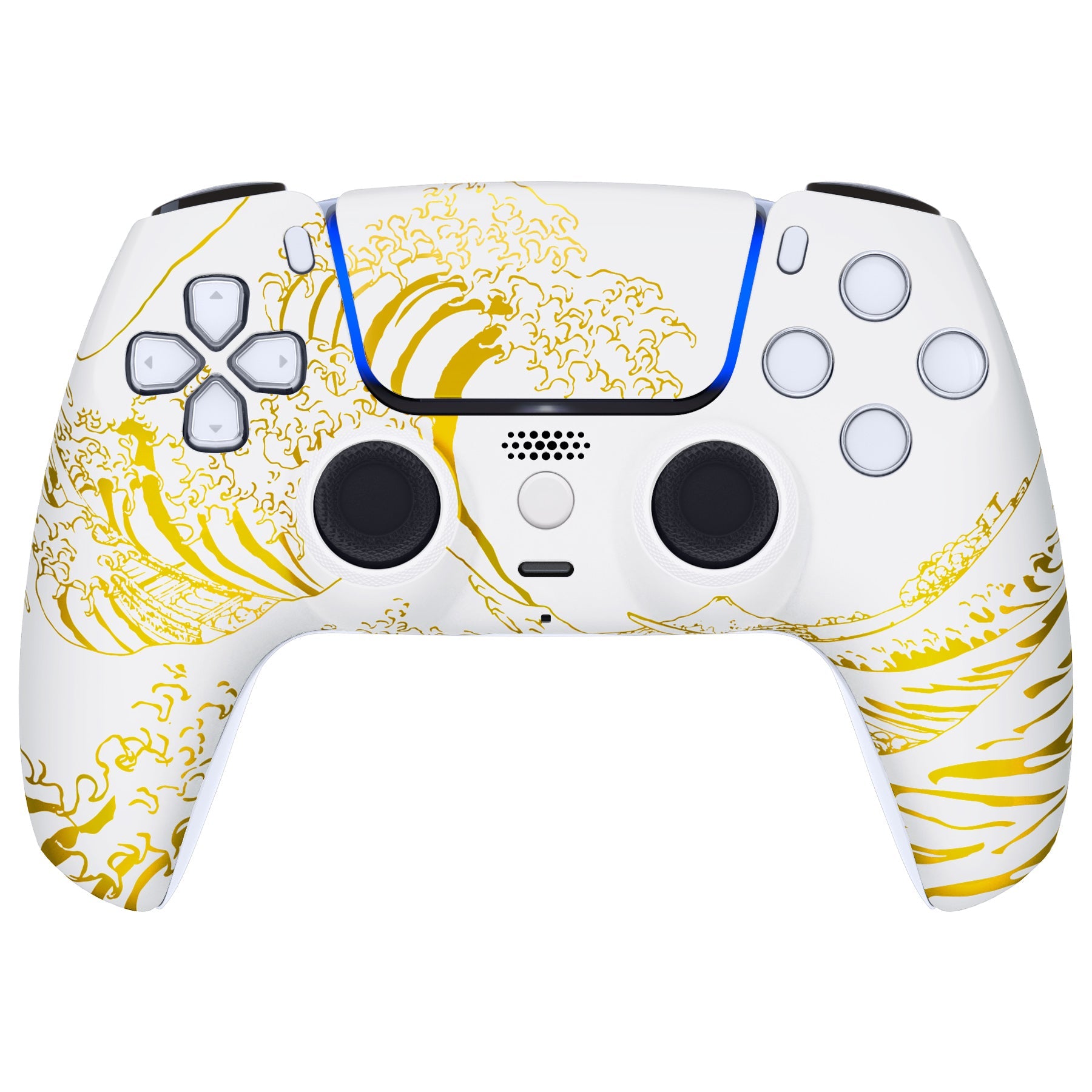 eXtremeRate LUNA Redesigned Replacement Front Shell with Touchpad Compatible with PS5 Controller BDM-010/020/030/040 - The Great GOLDEN Wave Off Kanagawa - White eXtremeRate