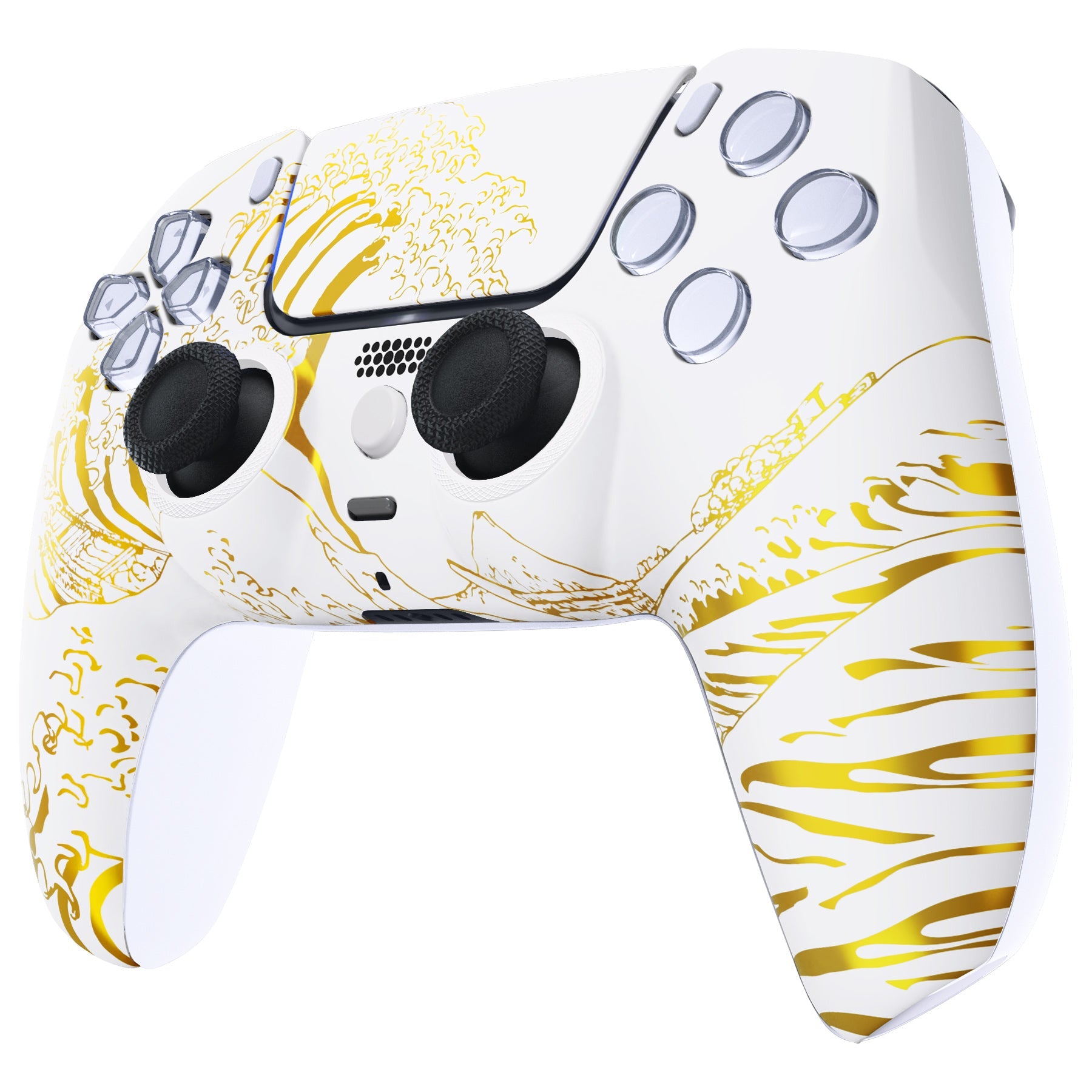 eXtremeRate LUNA Redesigned Replacement Front Shell with Touchpad Compatible with PS5 Controller BDM-010/020/030/040 - The Great GOLDEN Wave Off Kanagawa - White eXtremeRate