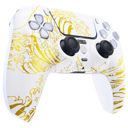 eXtremeRate LUNA Redesigned Replacement Front Shell with Touchpad Compatible with PS5 Controller BDM-010/020/030/040 - The Great GOLDEN Wave Off Kanagawa - White eXtremeRate