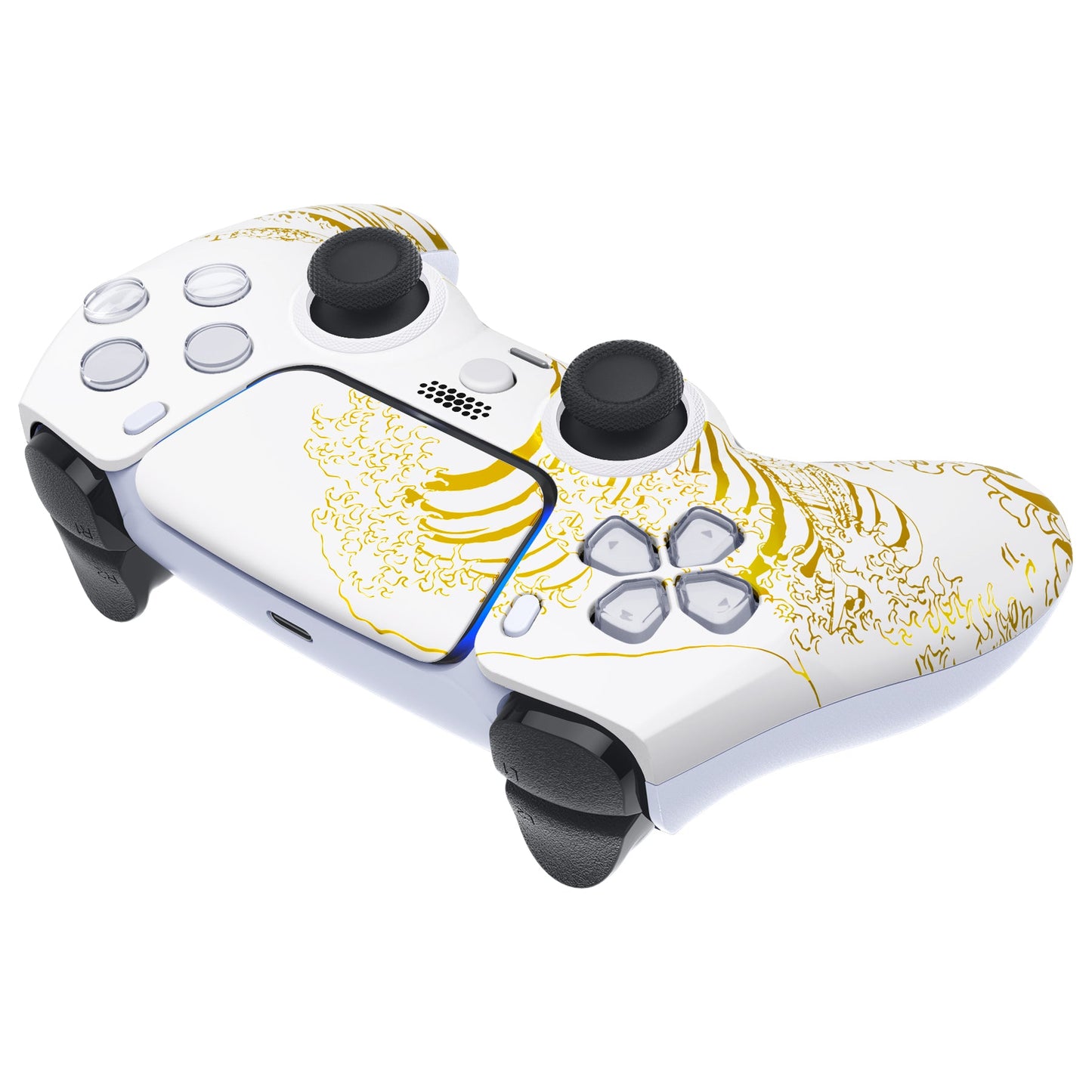 eXtremeRate LUNA Redesigned Replacement Front Shell with Touchpad Compatible with PS5 Controller BDM-010/020/030/040 - The Great GOLDEN Wave Off Kanagawa - White eXtremeRate