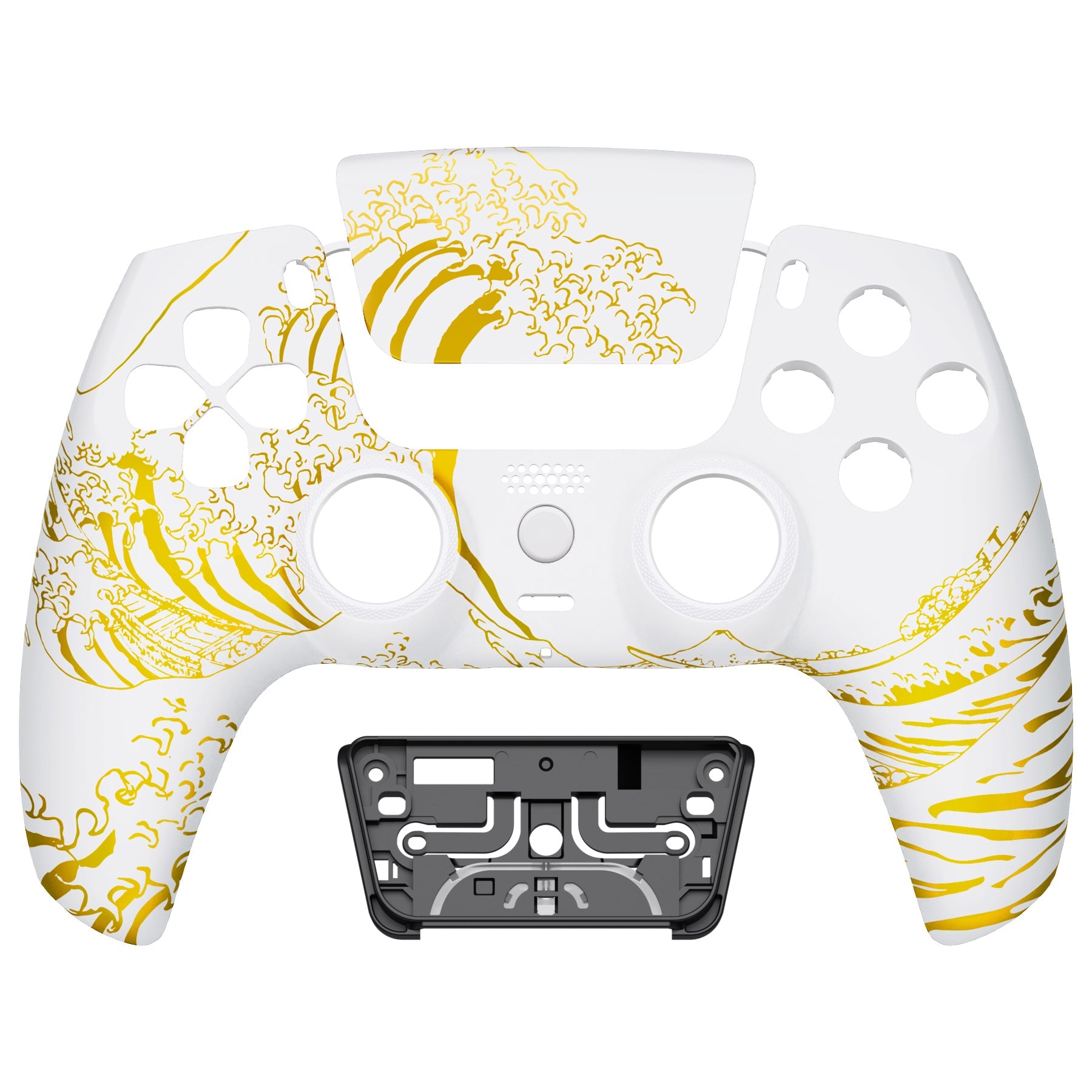 eXtremeRate LUNA Redesigned Replacement Front Shell with Touchpad Compatible with PS5 Controller BDM-010/020/030/040 - The Great GOLDEN Wave Off Kanagawa - White eXtremeRate