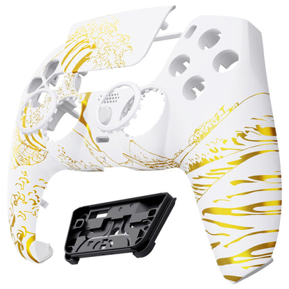 eXtremeRate LUNA Redesigned Replacement Front Shell with Touchpad Compatible with PS5 Controller BDM-010/020/030/040 - The Great GOLDEN Wave Off Kanagawa - White eXtremeRate