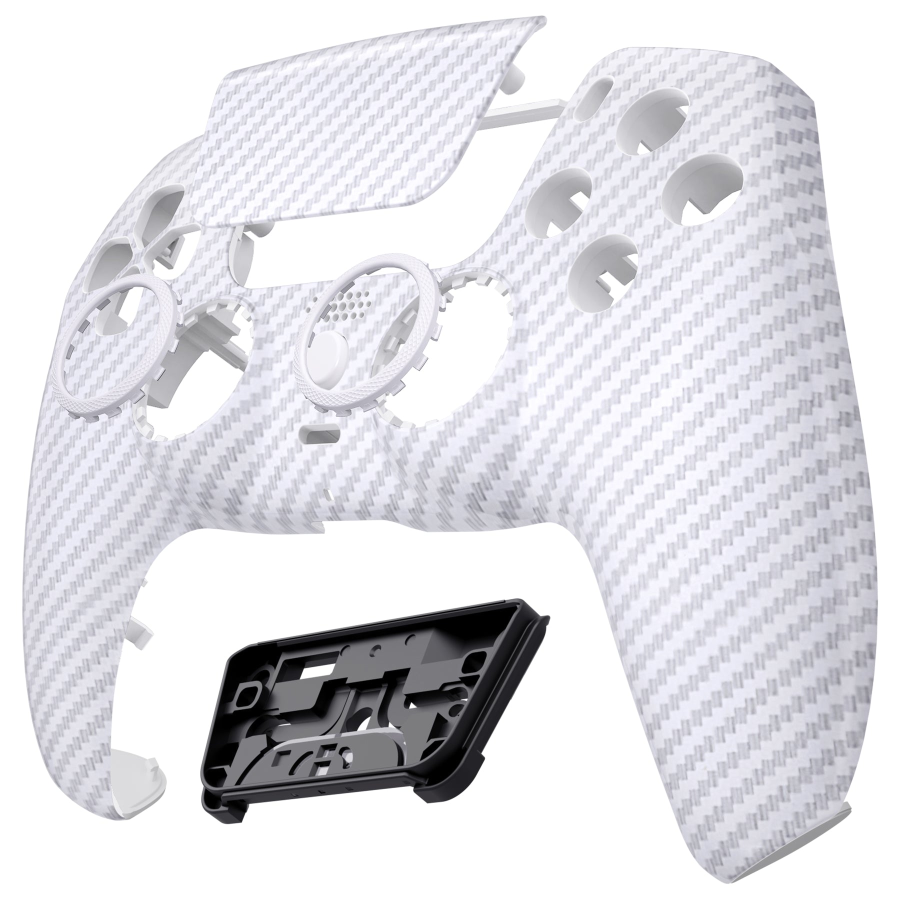 eXtremeRate LUNA Redesigned Replacement Front Shell with Touchpad Compatible with PS5 Controller BDM-010/020/030/040 - White Silver Carbon Fiber eXtremeRate