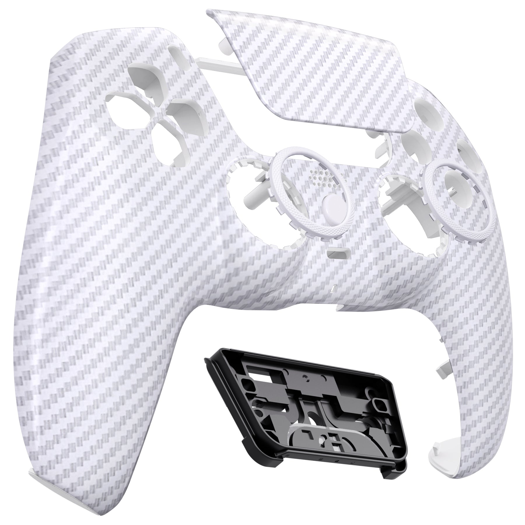 eXtremeRate LUNA Redesigned Replacement Front Shell with Touchpad Compatible with PS5 Controller BDM-010/020/030/040 - White Silver Carbon Fiber eXtremeRate