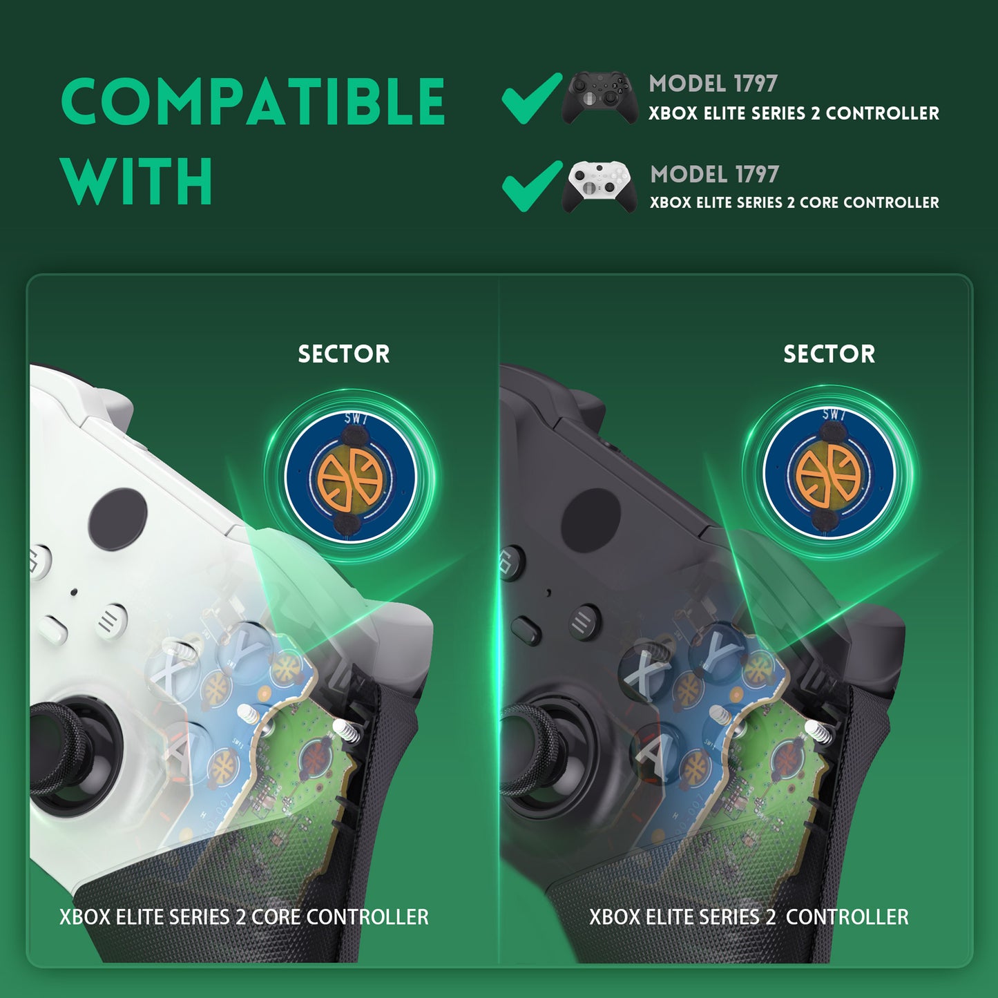 eXtremeRate Whole Clicky Kit for Xbox Elite Series 2 & Elite 2 Core Controller (Model 1797), featuring ergonomic tactile switches for shoulder and ABXY buttons, LT, RT, ABXY, and mouse clicks.