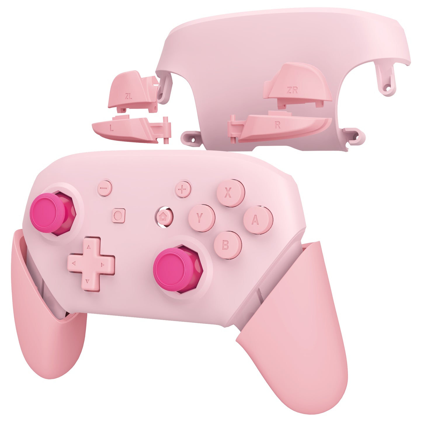 eXtremeRate Nintendo Switch Pro用 八角形ゲート付きスティックデザイン交換フルセットシェルeXtremeRate Nintendo Switch Pro用 八角形ゲート付きスティックデザイン交換フルセットシェル【チェリーブロッサムピンク＆パフィーピンク】