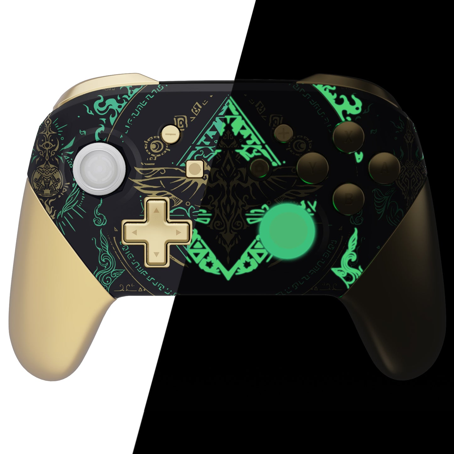 eXtremeRate Nintendo Switch Pro用 八角形ゲート付きスティックデザイン交換フルセットシェル【ブラック暗闇で光る】