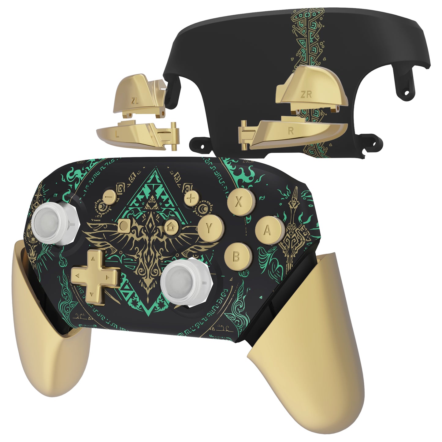 eXtremeRate Nintendo Switch Pro用 八角形ゲート付きスティックデザイン交換フルセットシェル【ブラック暗闇で光る】