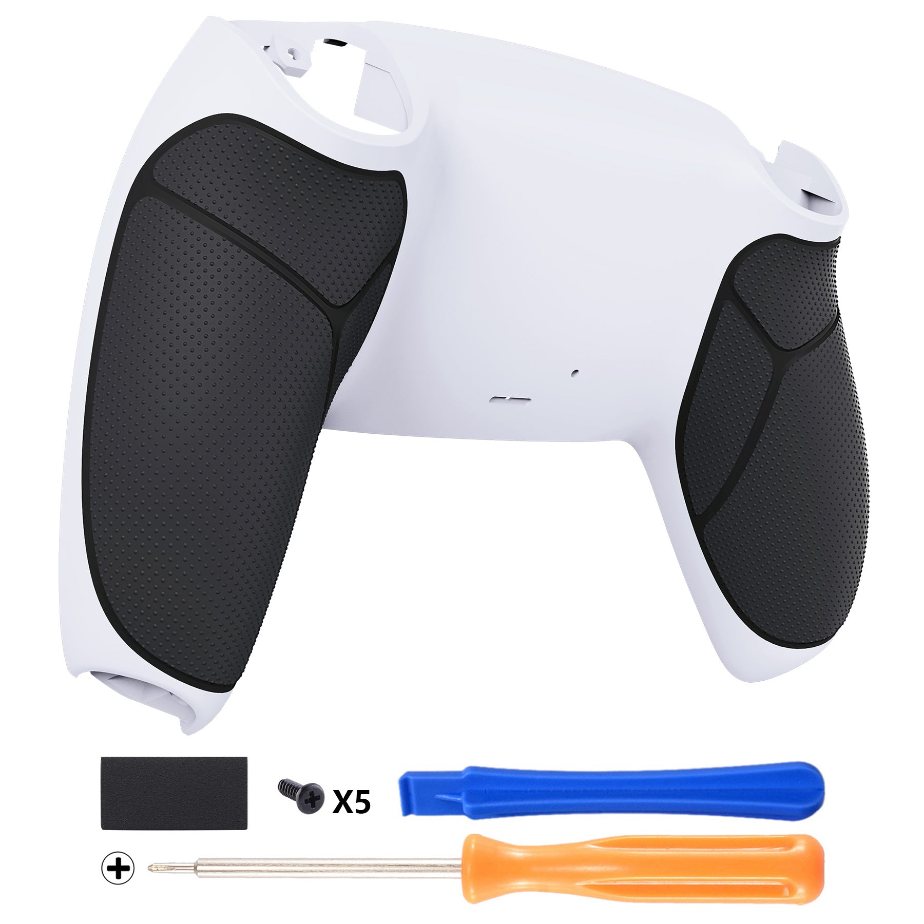 eXtremeRate Performance Grip Replacement Back Housing Bottom Shell Compatible with PS5 Controller - Rubberized Black White eXtremeRate