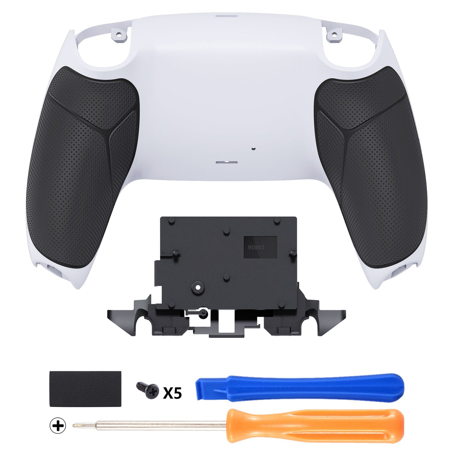 eXtremeRate PS5コントローラーBDM-010/020/030/040/050/060対応パフォーマンスグリップ交換対応用バックハウジングボトムシェル【ラバー付きホワイトブラック】