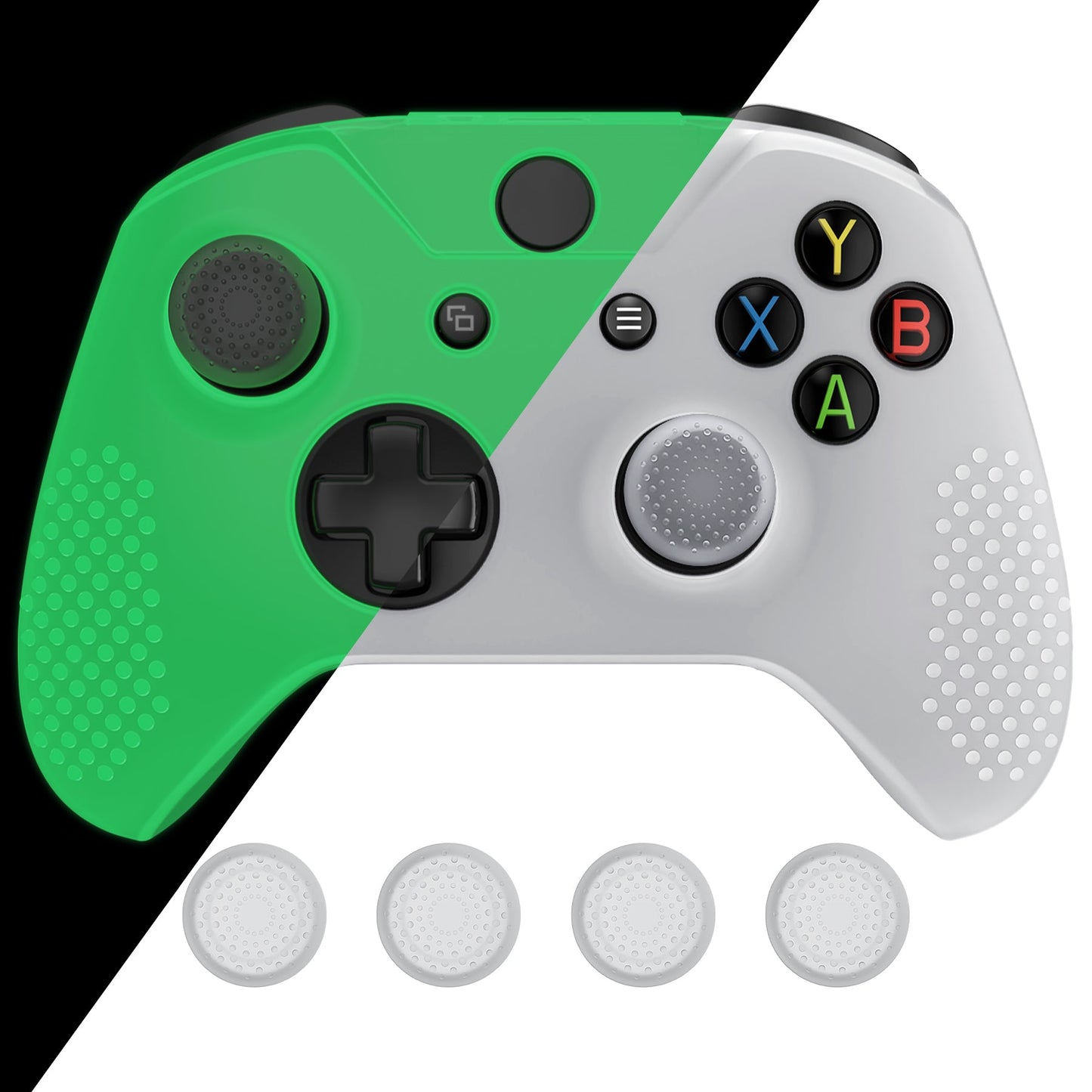 eXtremeRate PlayVital Protective Anti-Slip Silicone Case with Thumb Grips Caps for Xbox One X & S Controller - Glow in Dark - Green eXtremeRate