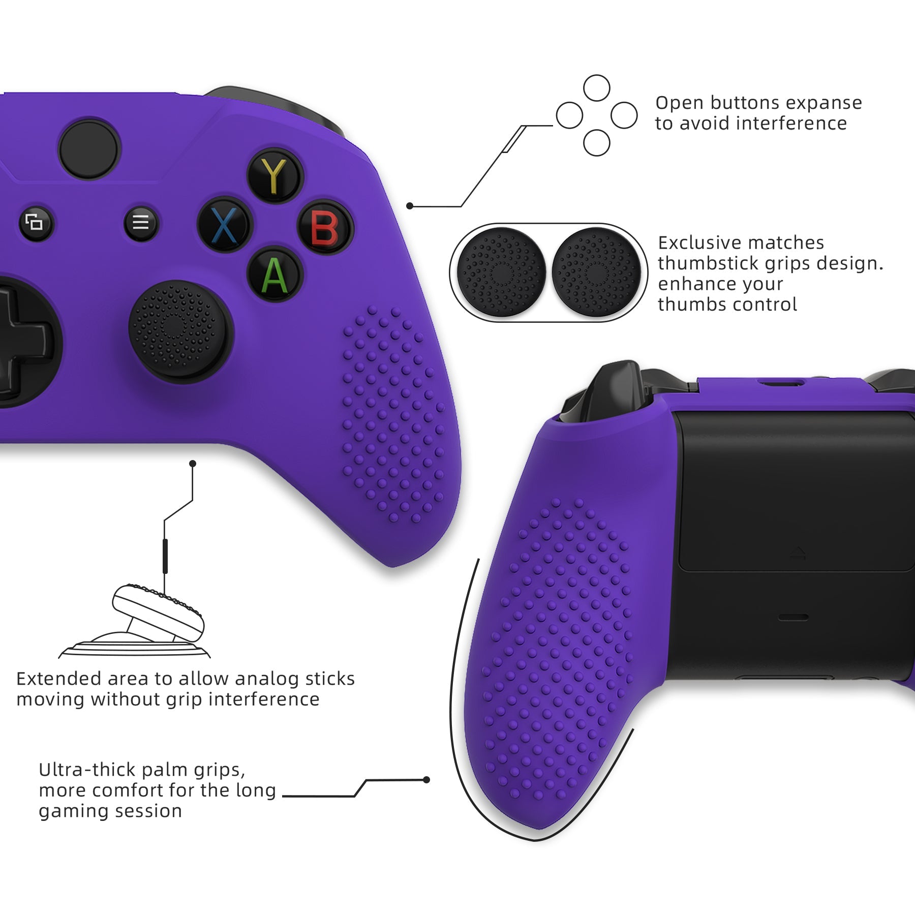 eXtremeRate PlayVital Protective Anti-Slip Silicone Case with Thumb Grips Caps for Xbox One X & S Controller - Purple eXtremeRate