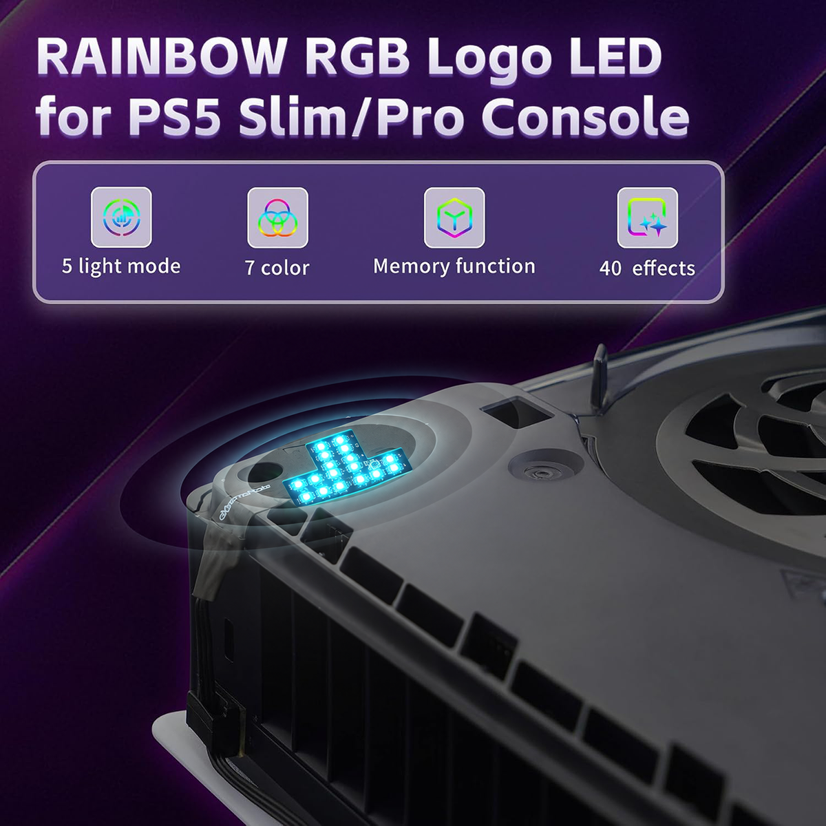eXtremeRate PS5 Slim/Pro ディスク＆デジタル版対応RGBレインボーロゴLEDキット– 7色・40種類のエフェクト